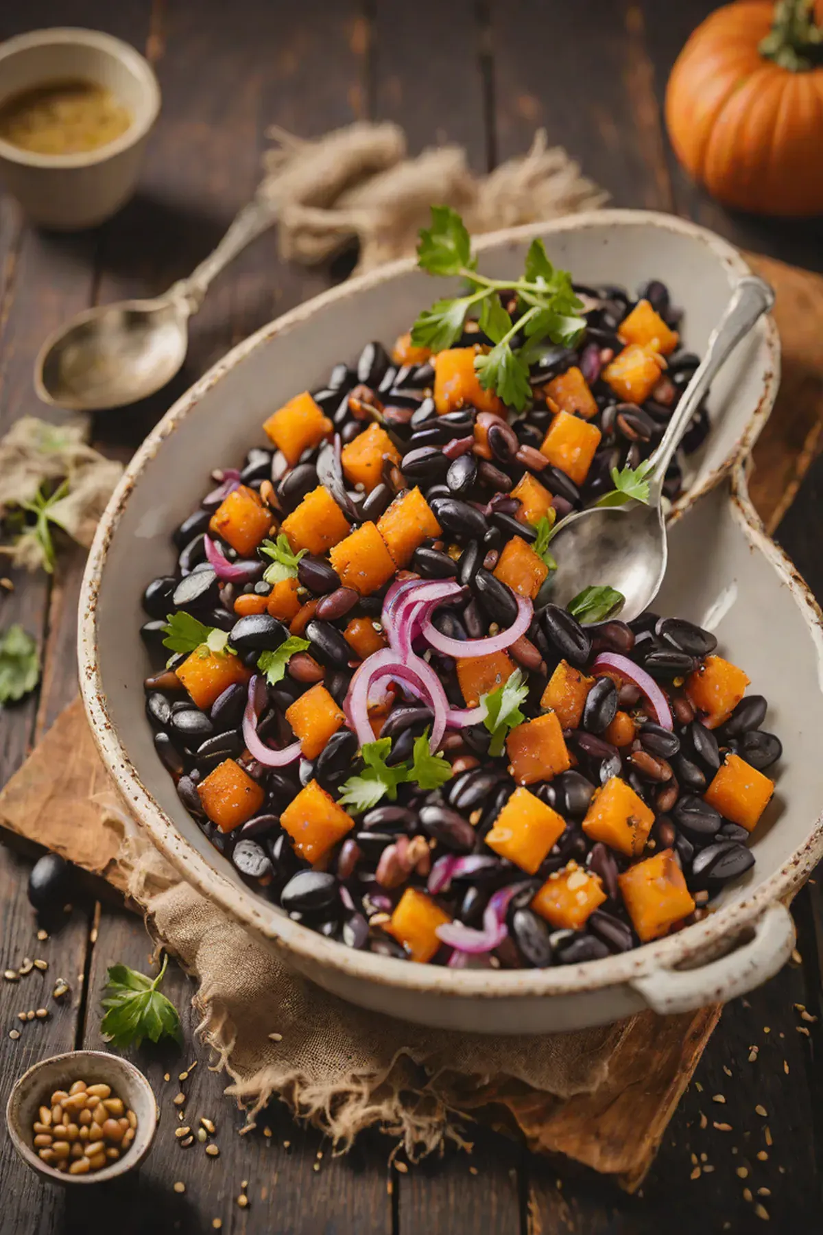 Roasted Black Beans with Pumpkin