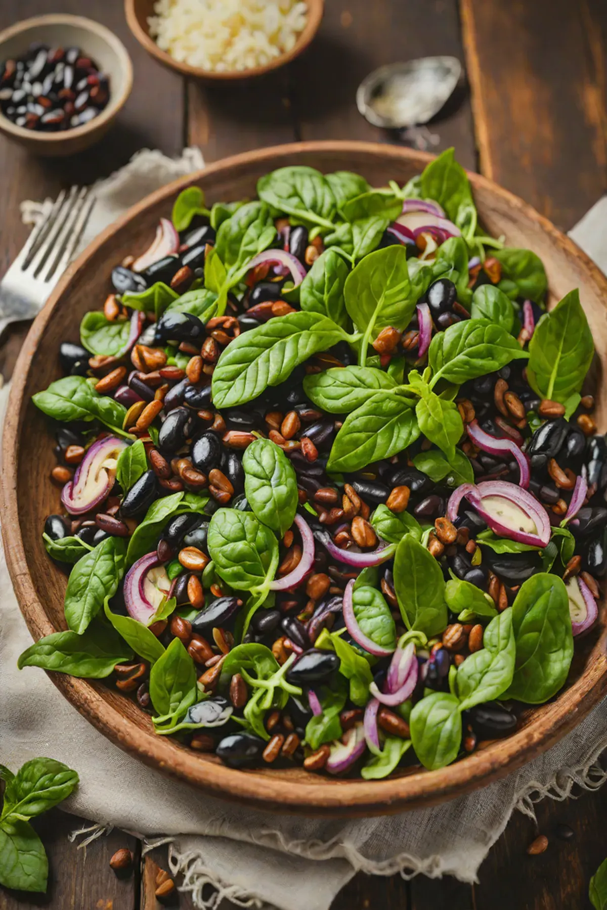 Roasted Black Beans with Spinach