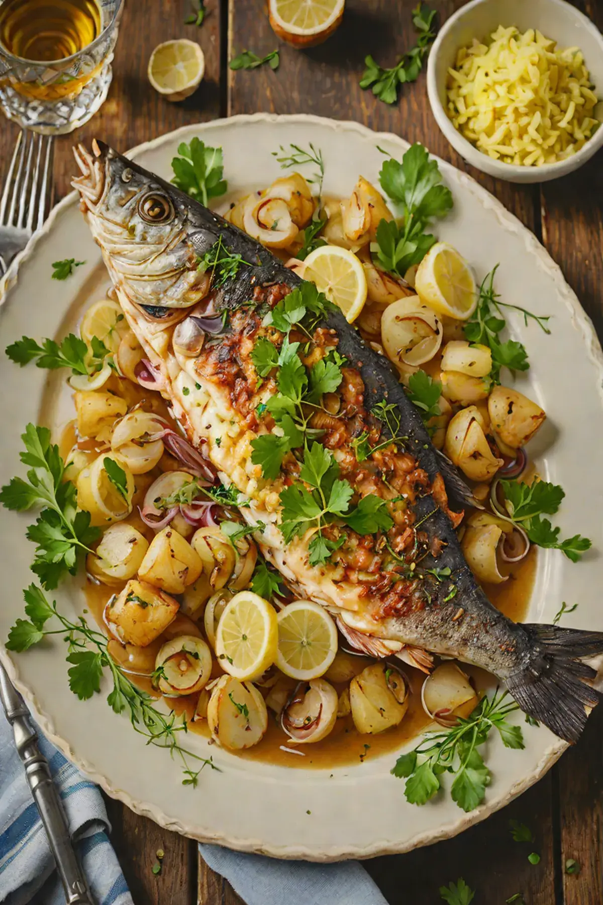 Roasted Catfish with Caramelized Onion and Herb Butter