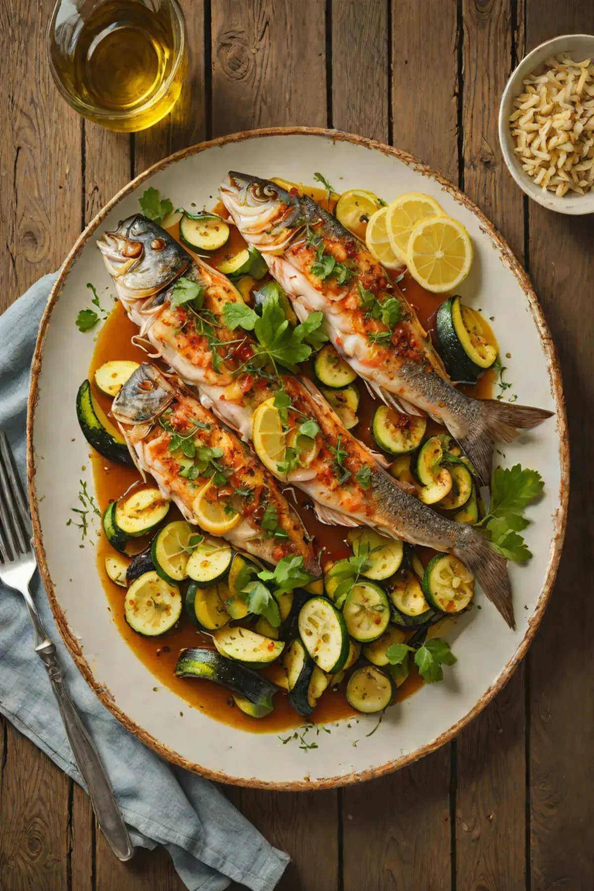 Roasted Catfish with Courgette