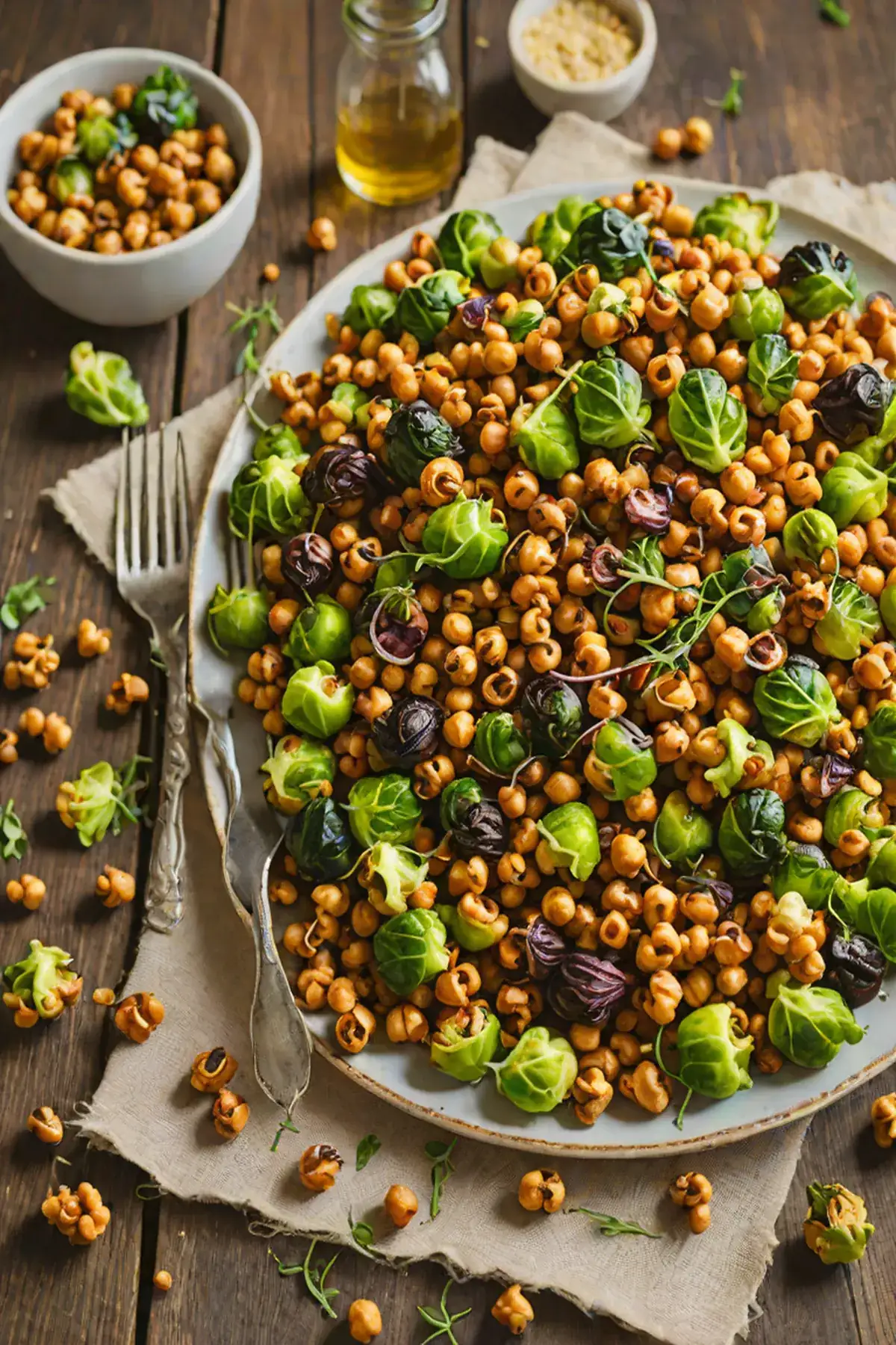 Roasted Chickpeas with Brussels Sprouts and Maple-Thyme Glaze