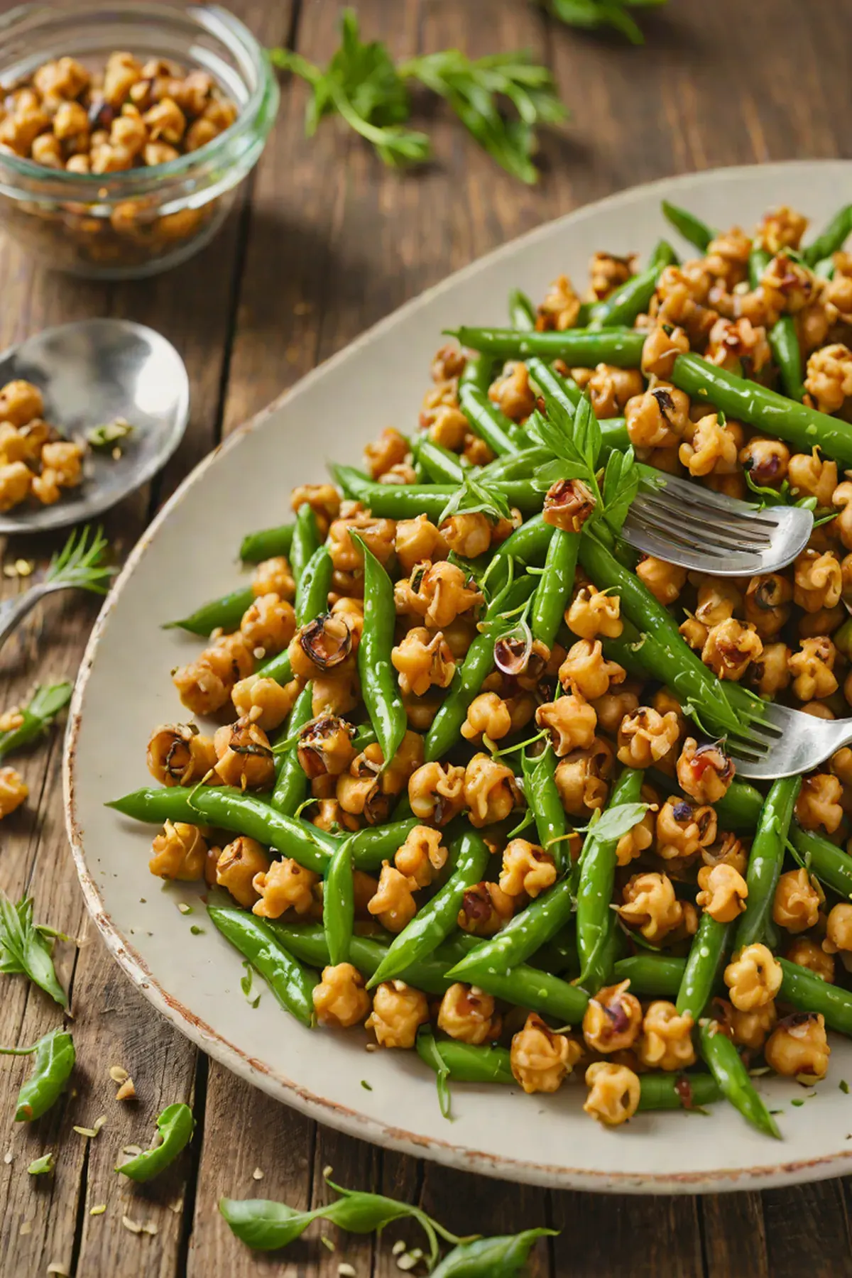 Roasted Chickpeas with Green Beans and Garlic Herb Crunch