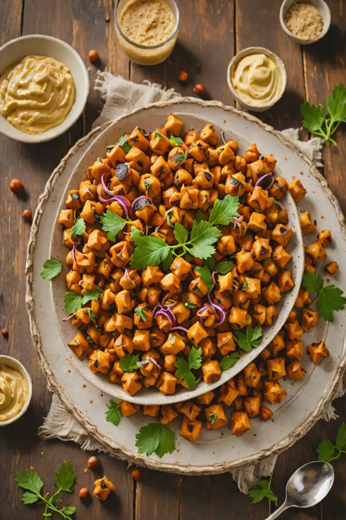 Roasted Chickpeas with Sweet Potato and Spiced Tahini Drizzle