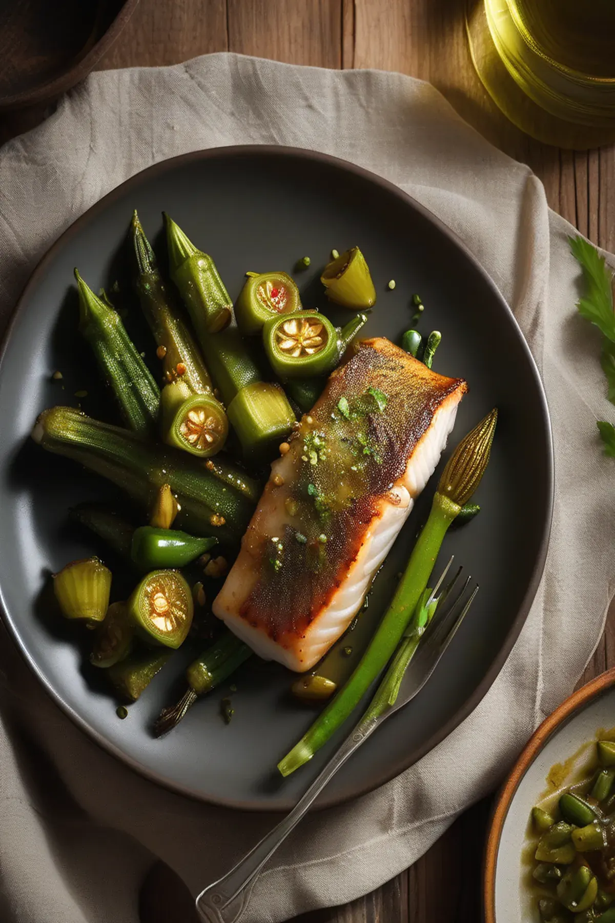 Roasted Cod with Okra