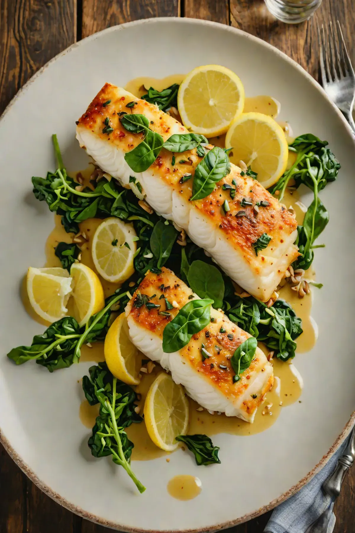Roasted Cod with Spinach