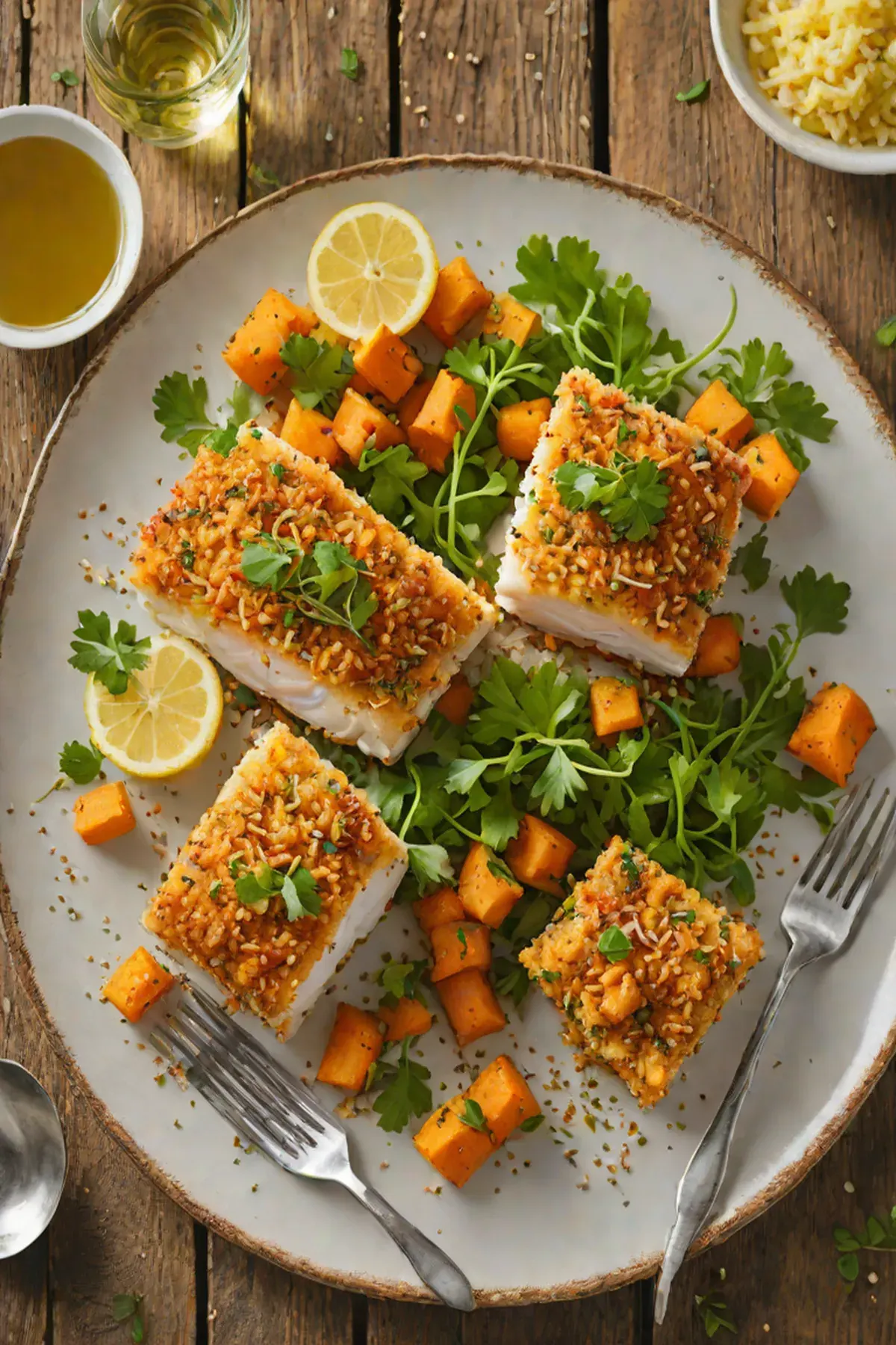 Roasted Cod with Sweet Potato and Herb Crust