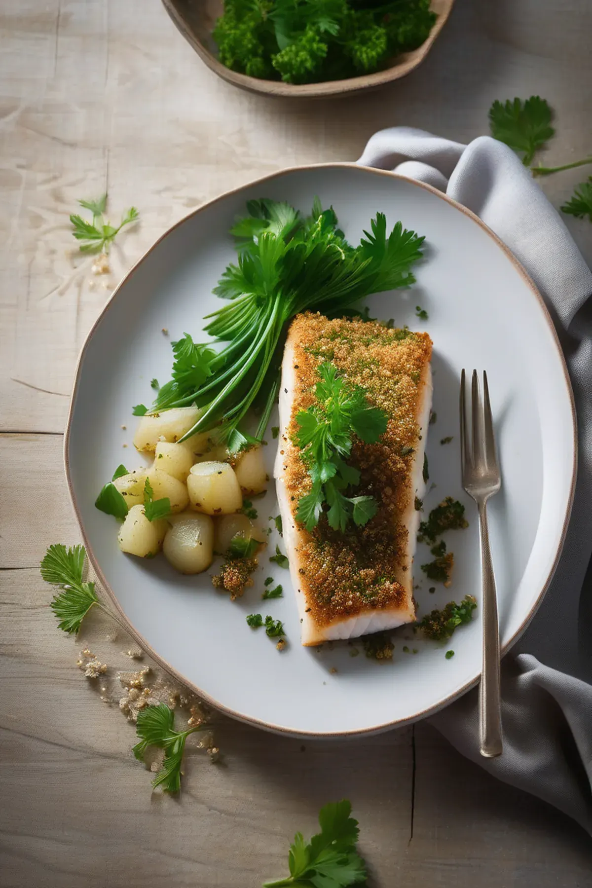 Roasted Cod with Turnip and Herb Crust