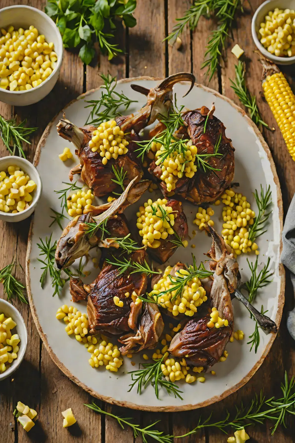 Roasted Goat with Corn and Herb Butter