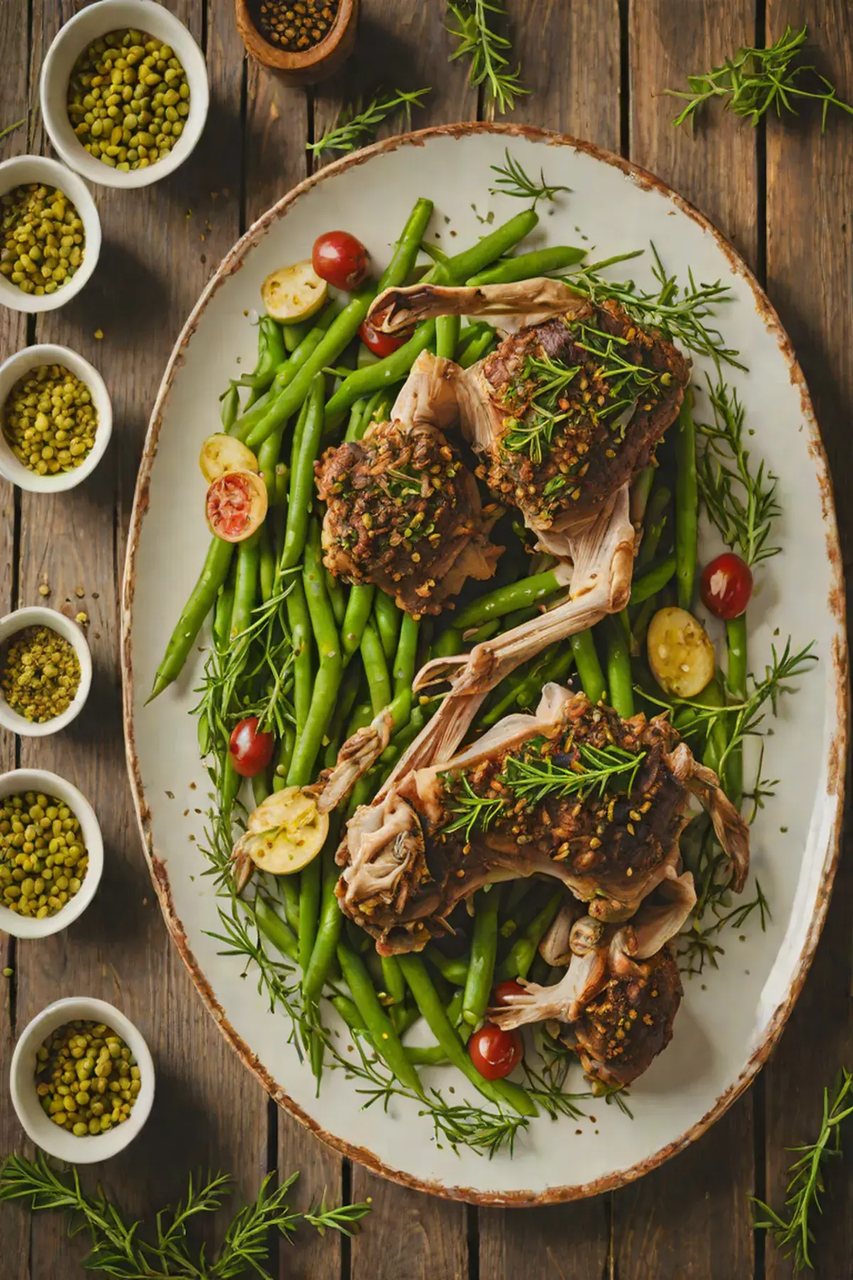Roasted Goat with Green Bean and Herb Crust