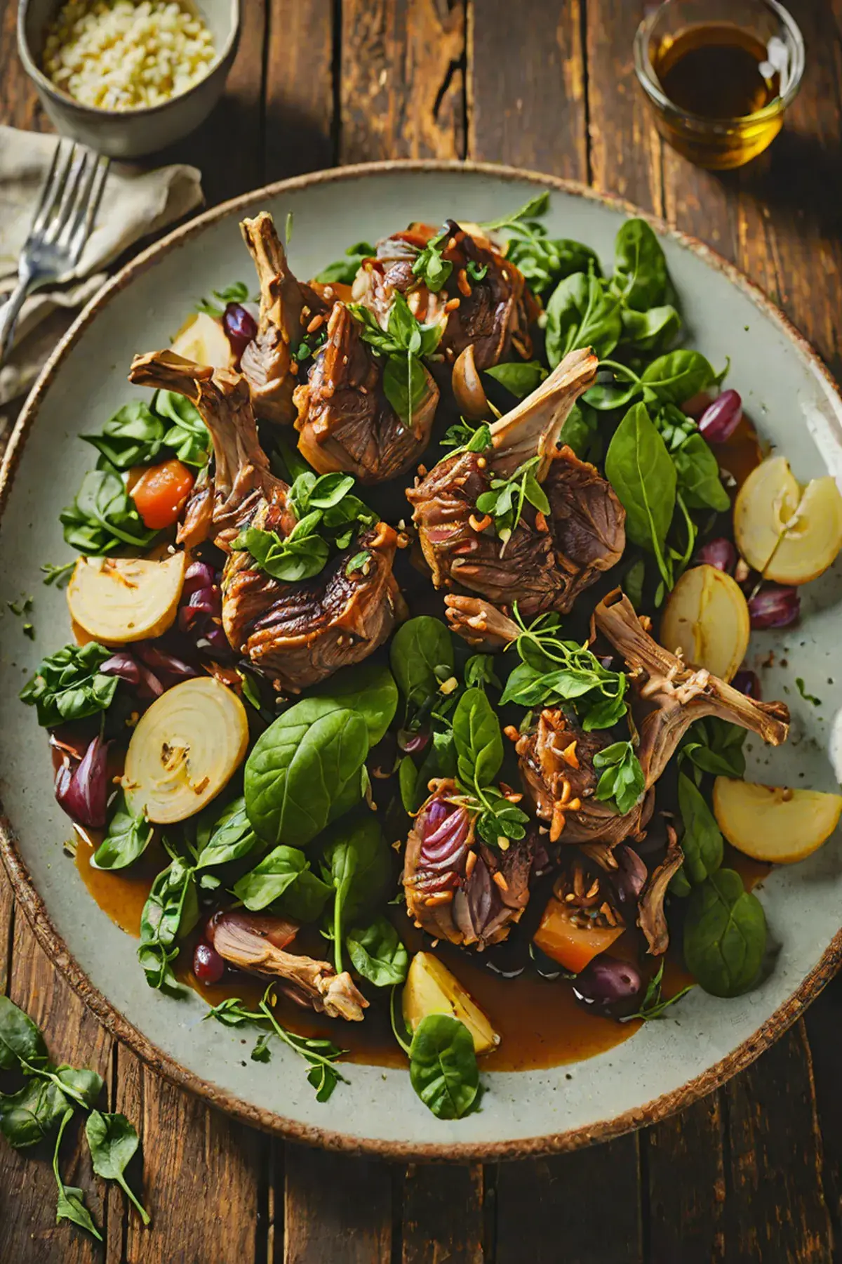 Roasted Goat with Spinach