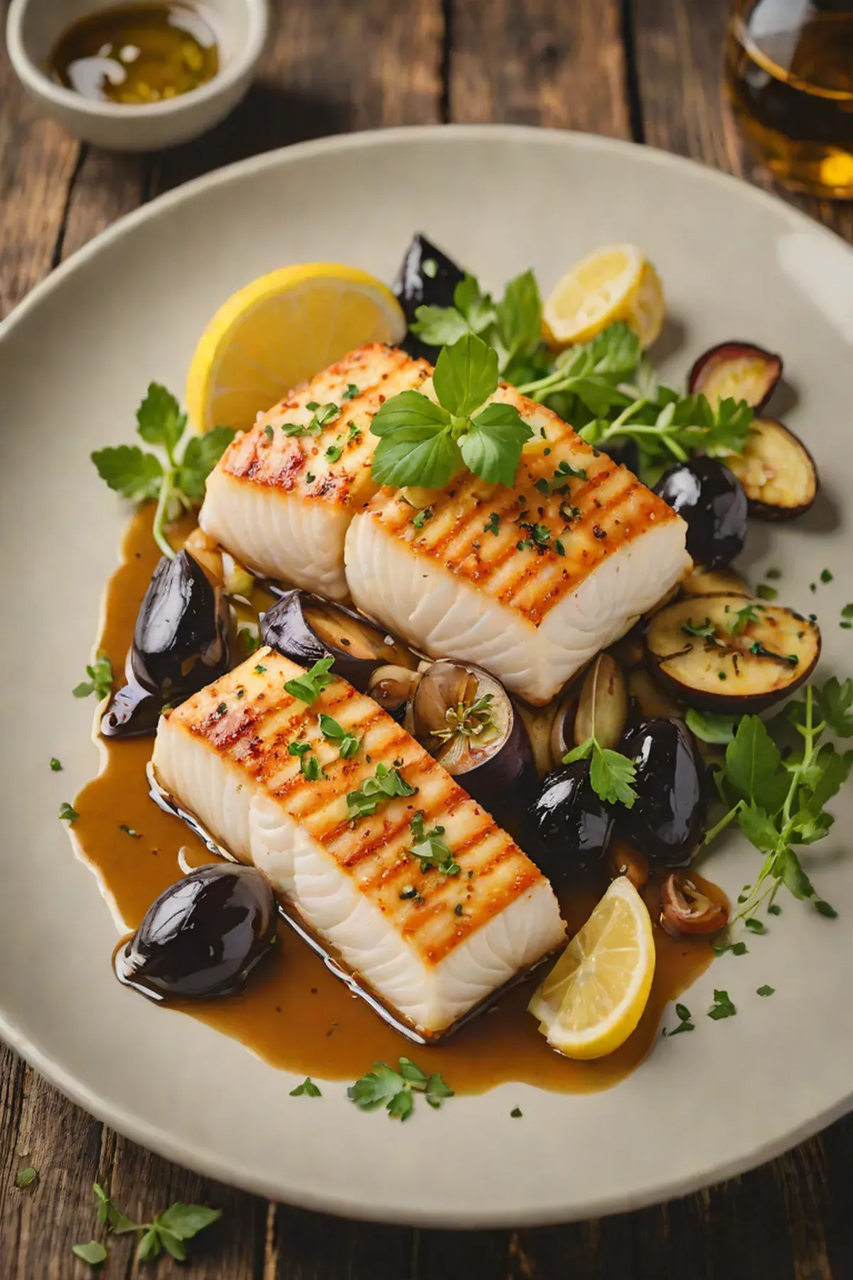 Roasted Halibut with Aubergine
