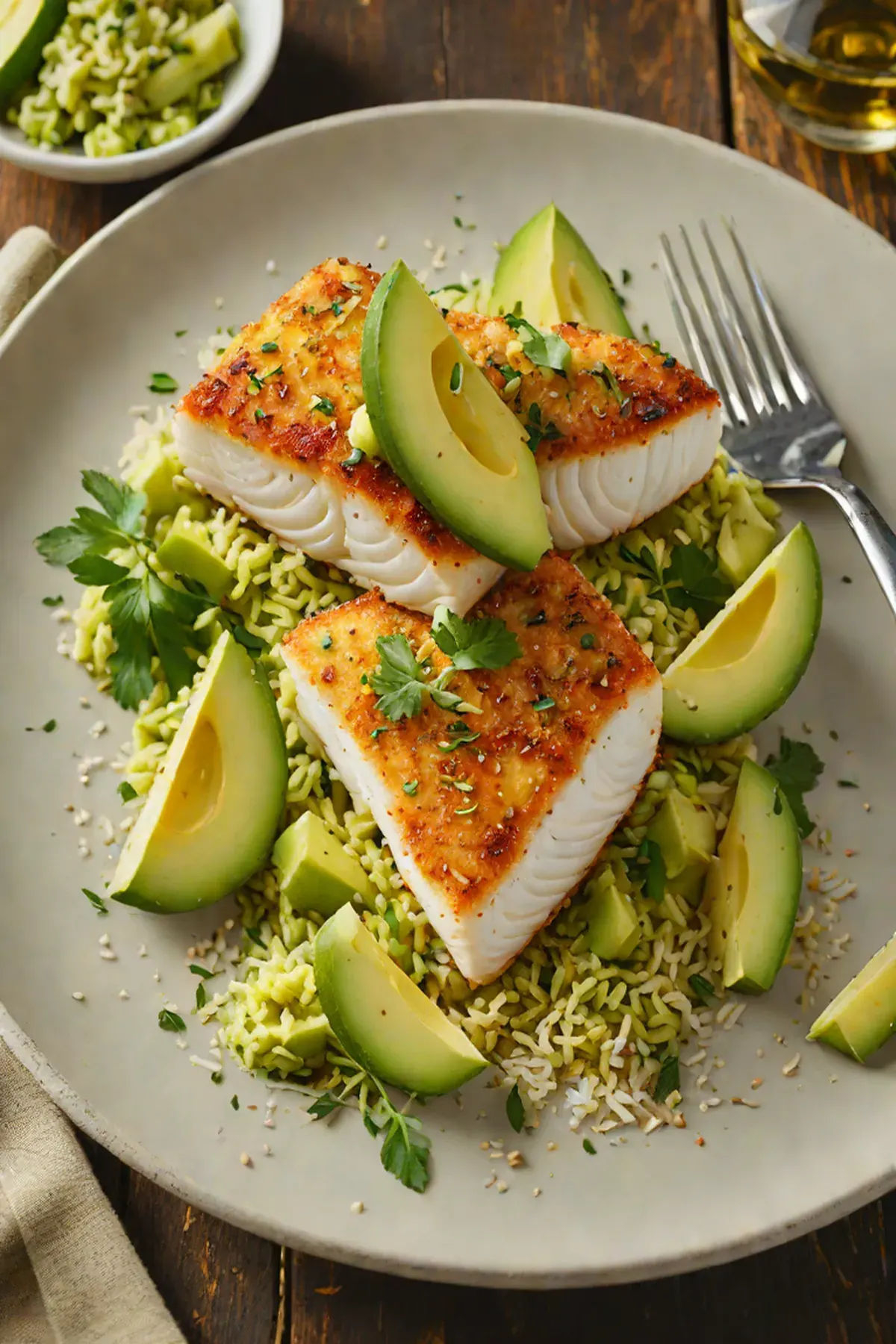 Roasted Halibut with Avocado