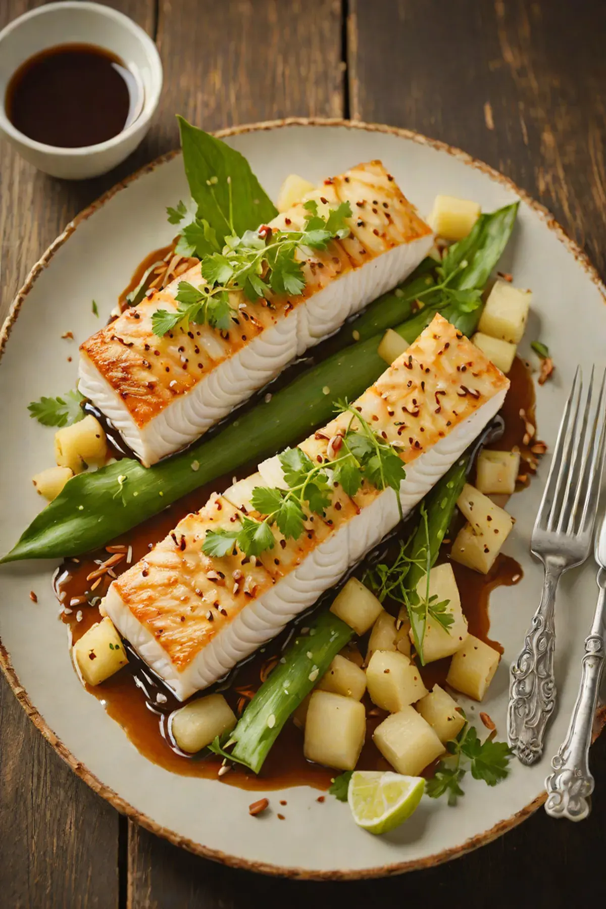 Roasted Halibut with Bamboo Shoot