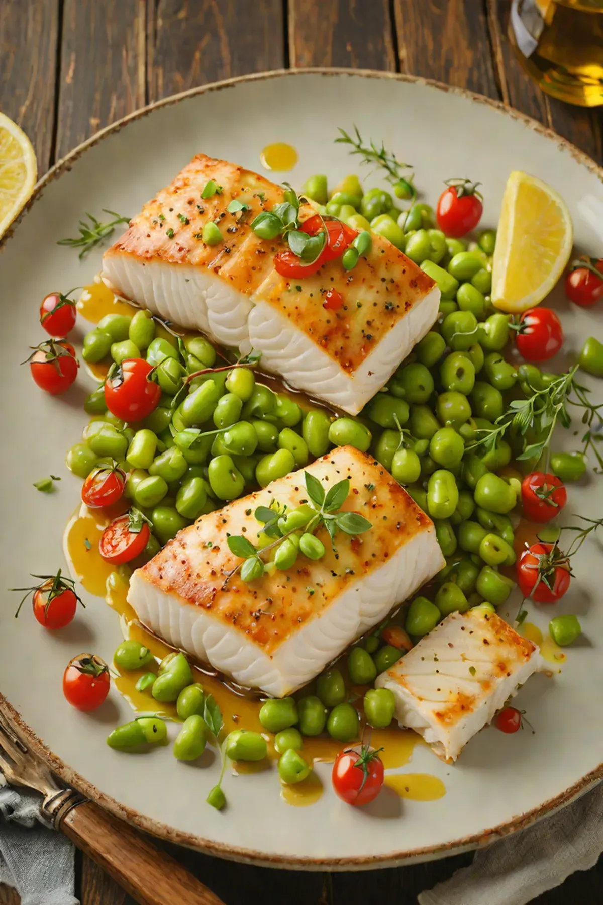 Roasted Halibut with Edamame