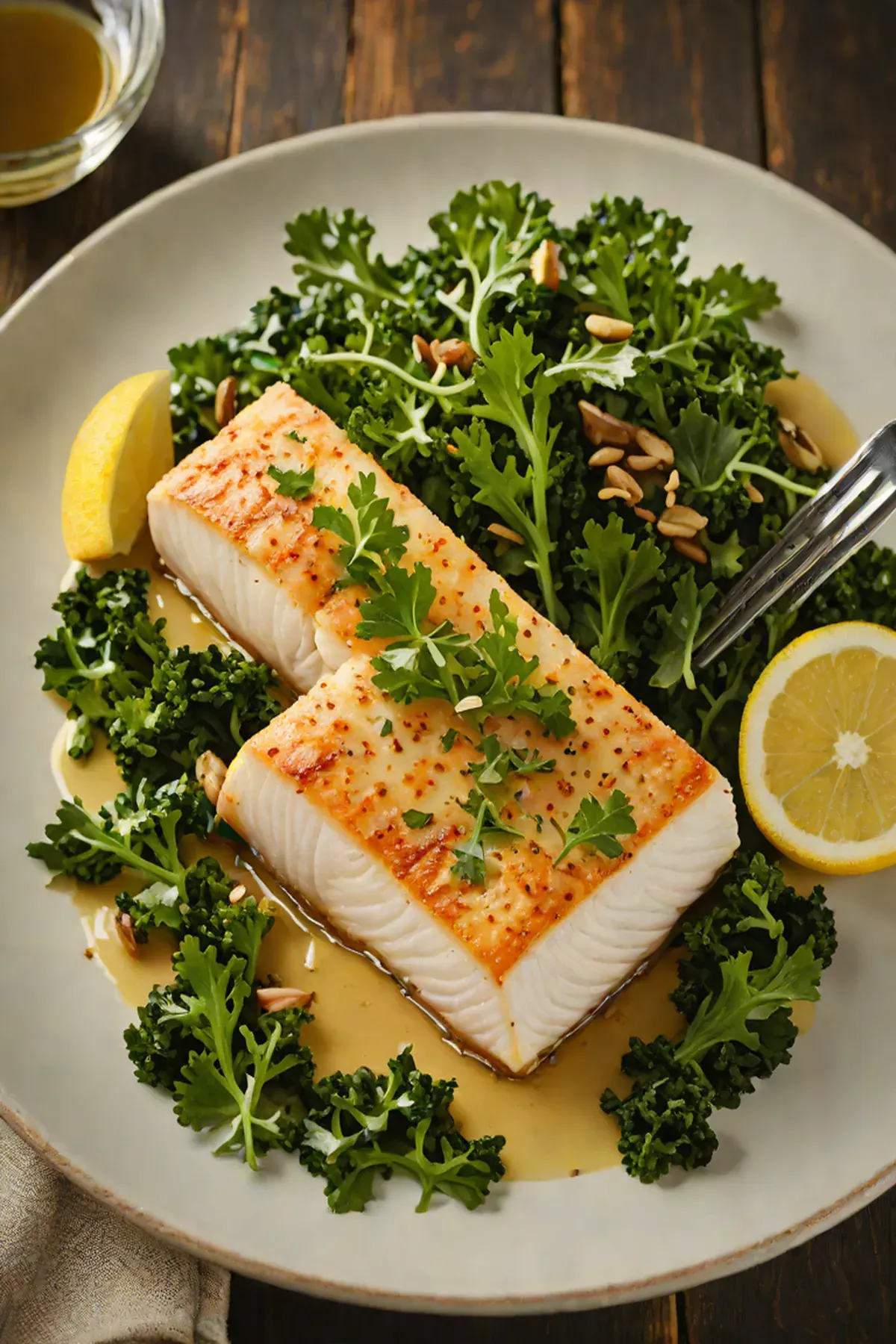 Roasted Halibut with Kale
