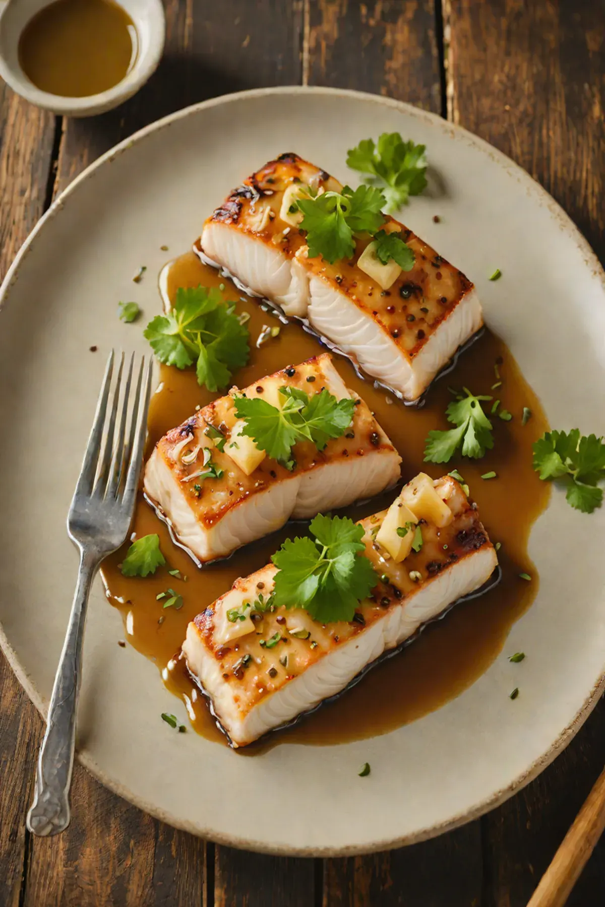 Roasted Halibut with Lotus Root and Miso Glaze