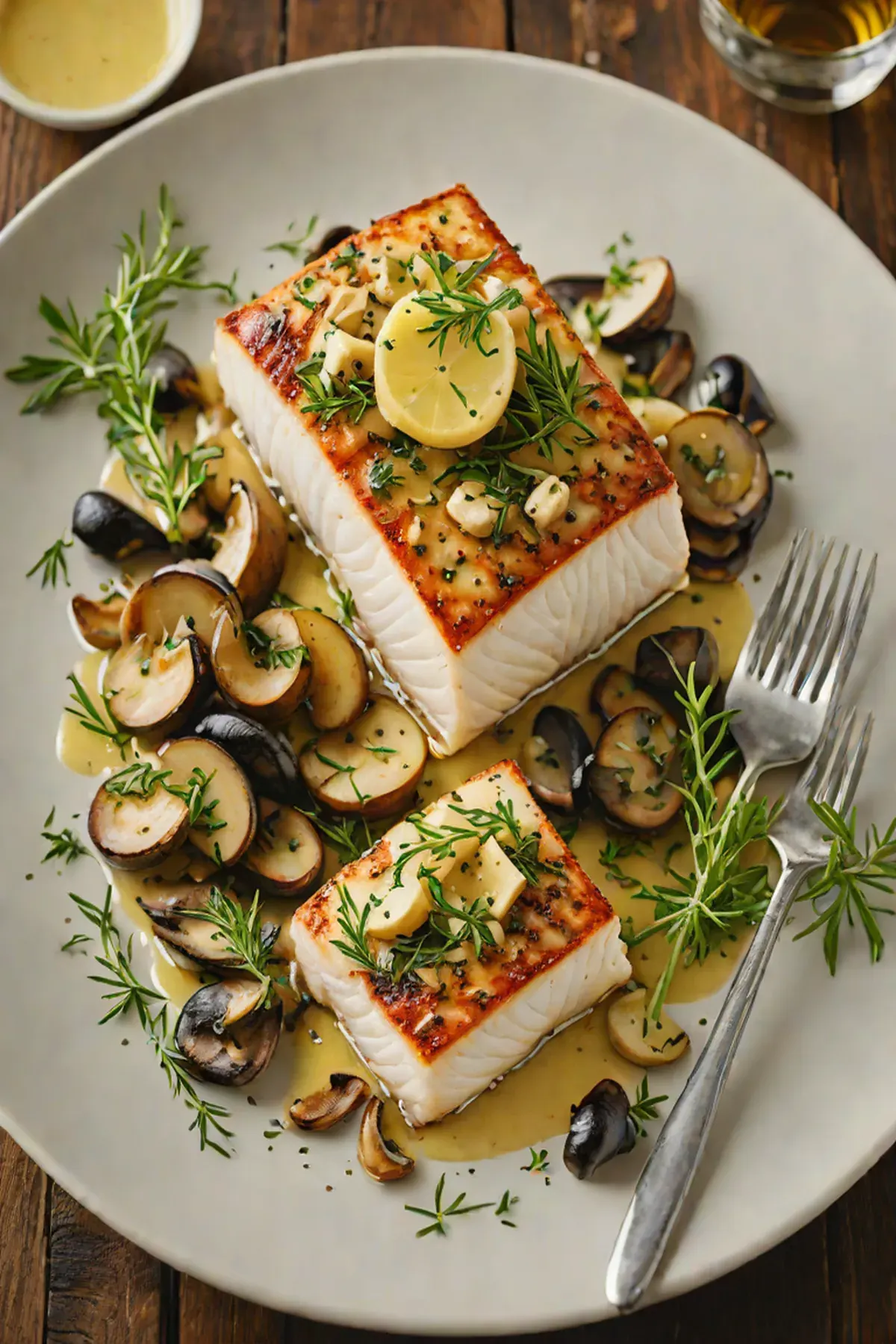 Roasted Halibut with Mushroom and Herb Butter
