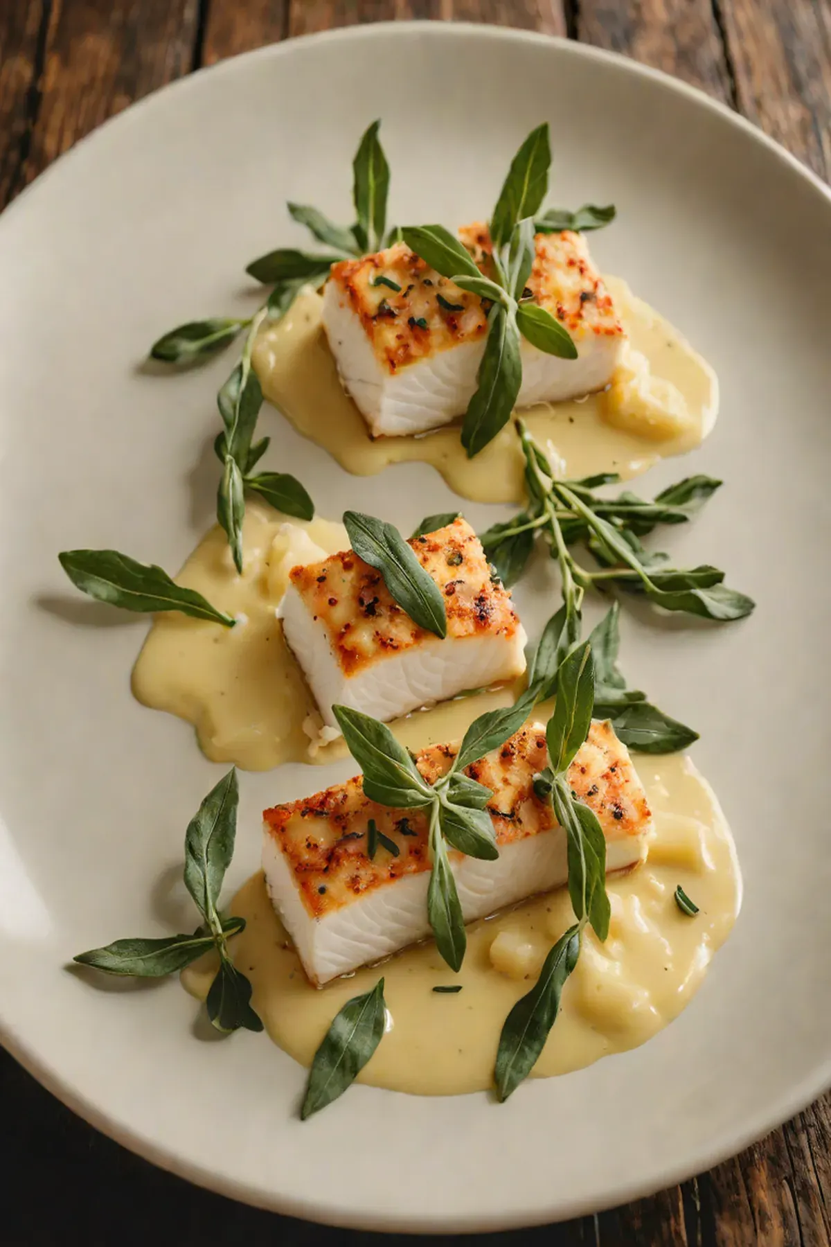 Roasted Halibut with Parsnip Puree and Crispy Sage