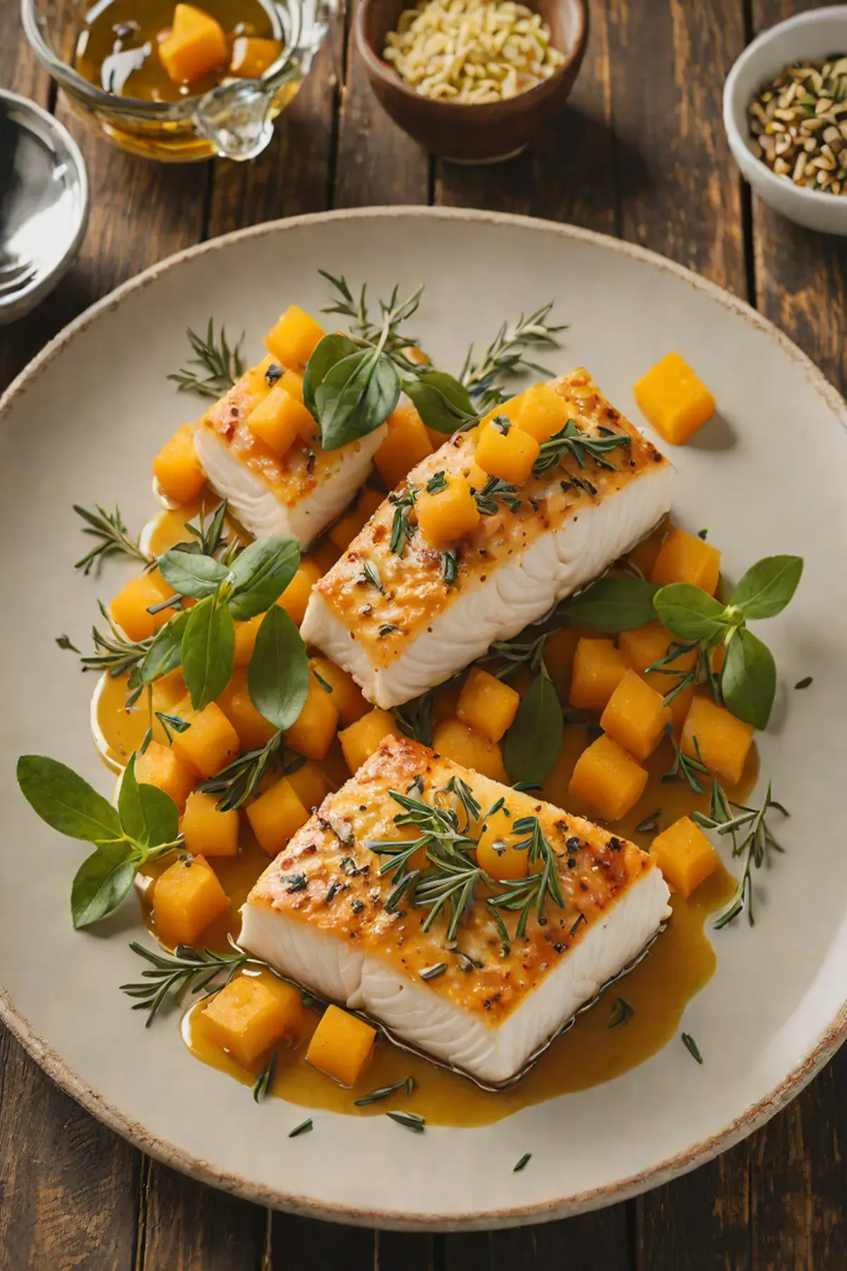 Roasted Halibut with Pumpkin and Sage Brown Butter