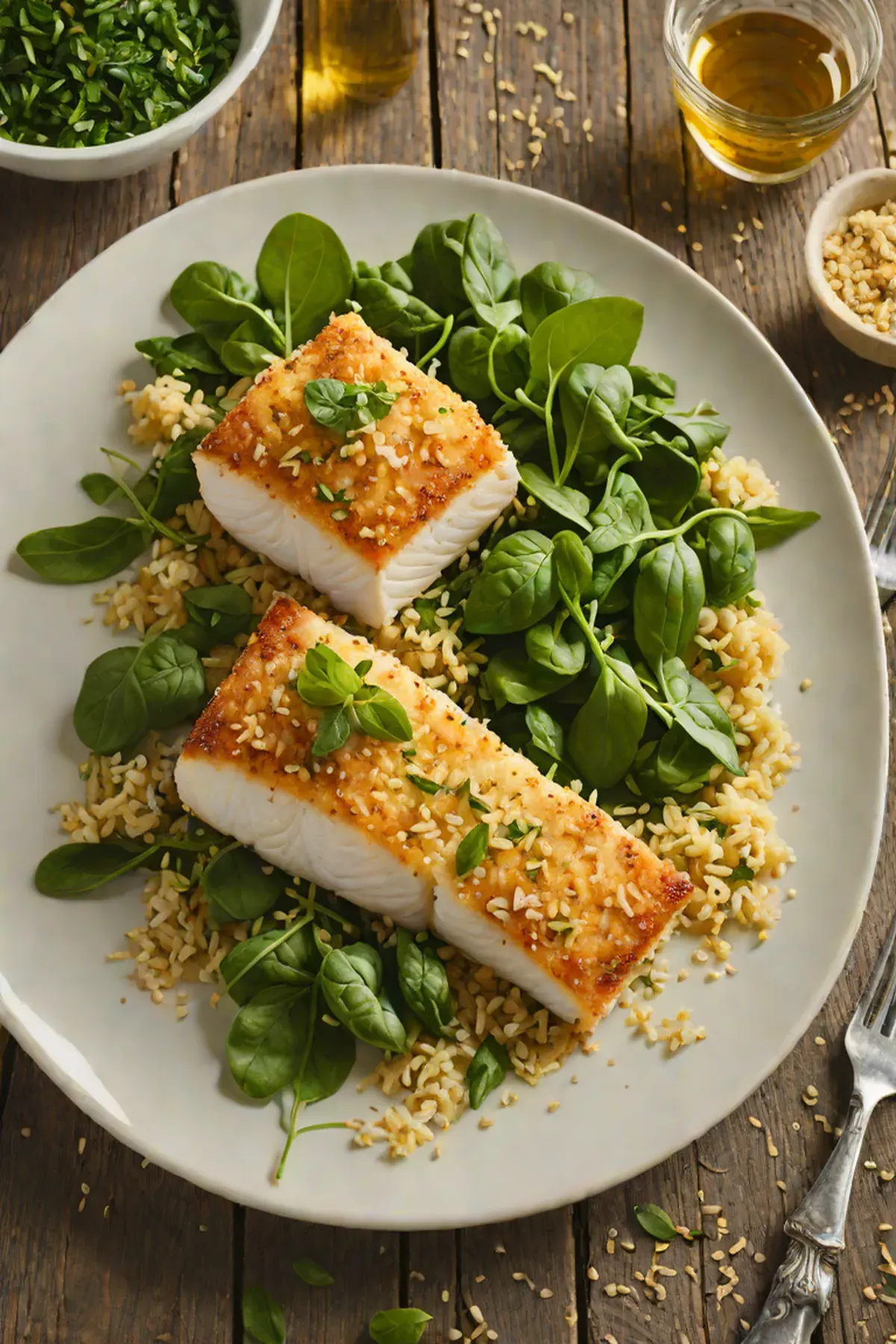 Roasted Halibut with Spinach