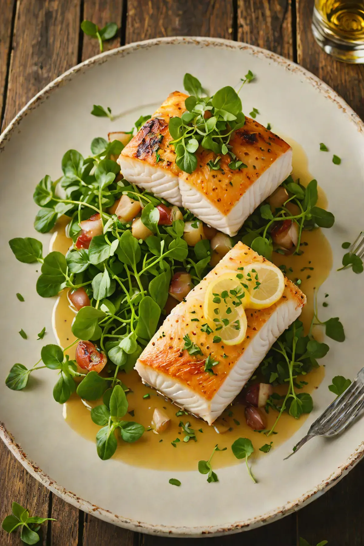 Roasted Halibut with Watercress