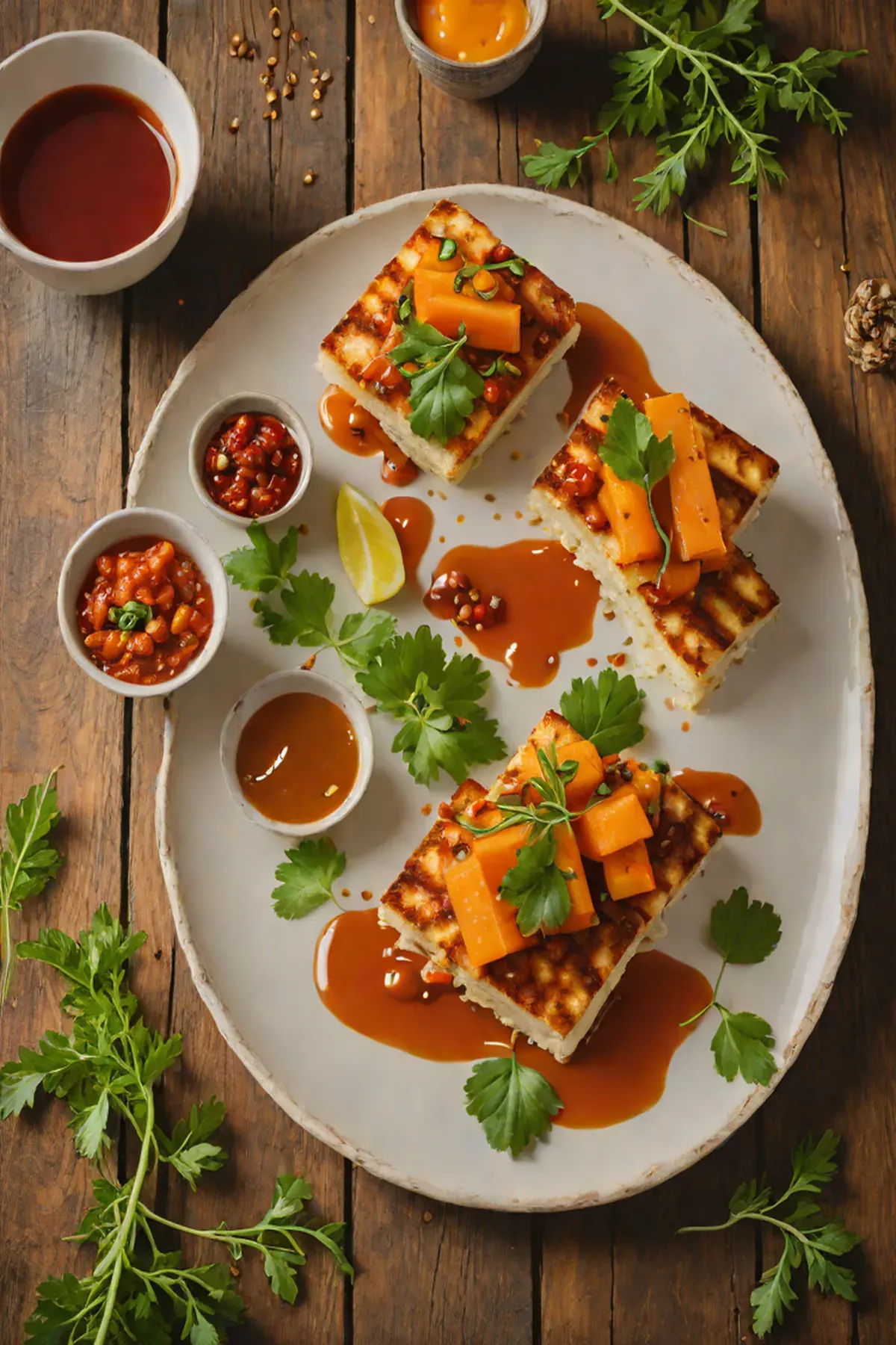 Roasted Halloumi with Carrot and Harissa Glaze