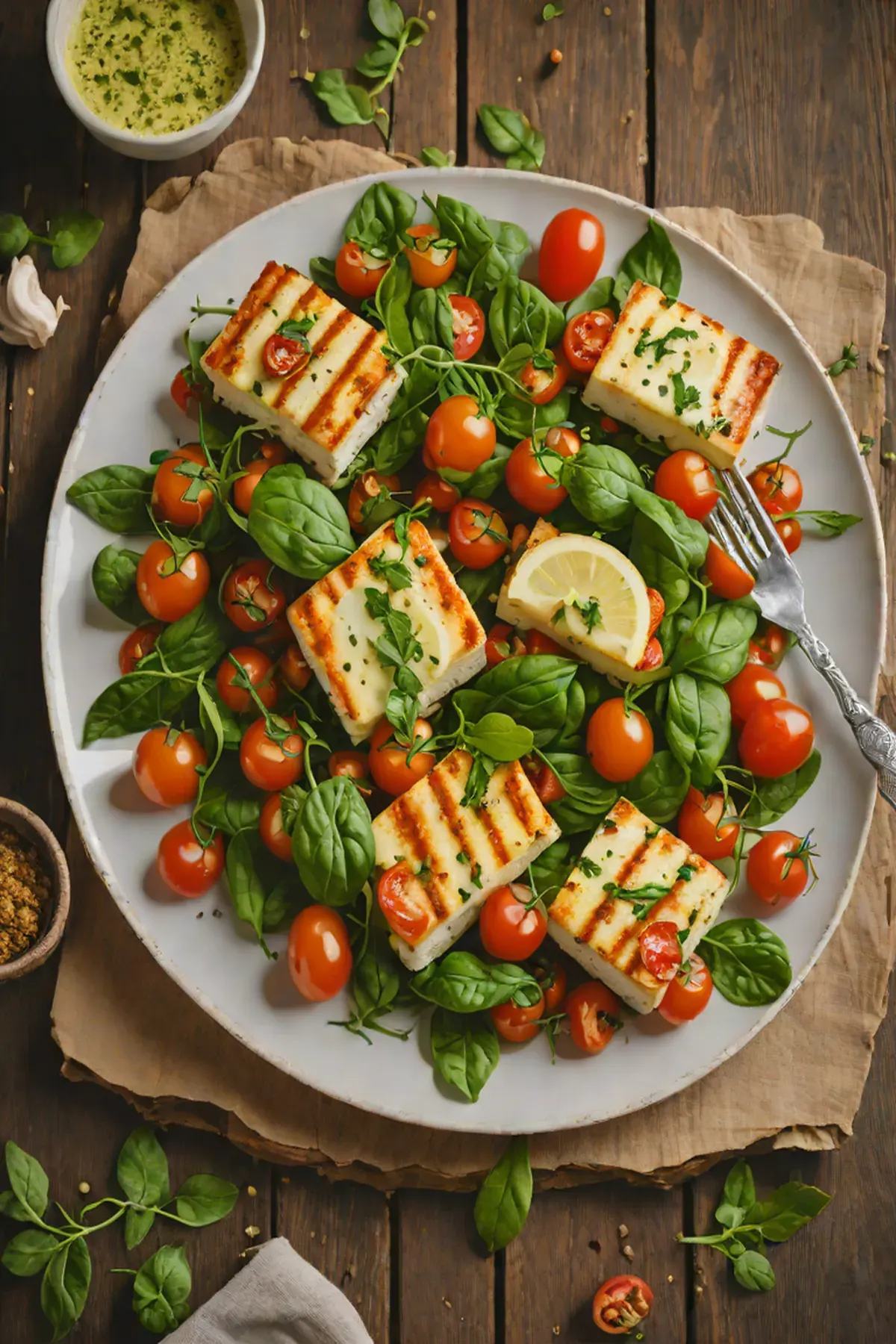 Roasted Halloumi with Spinach