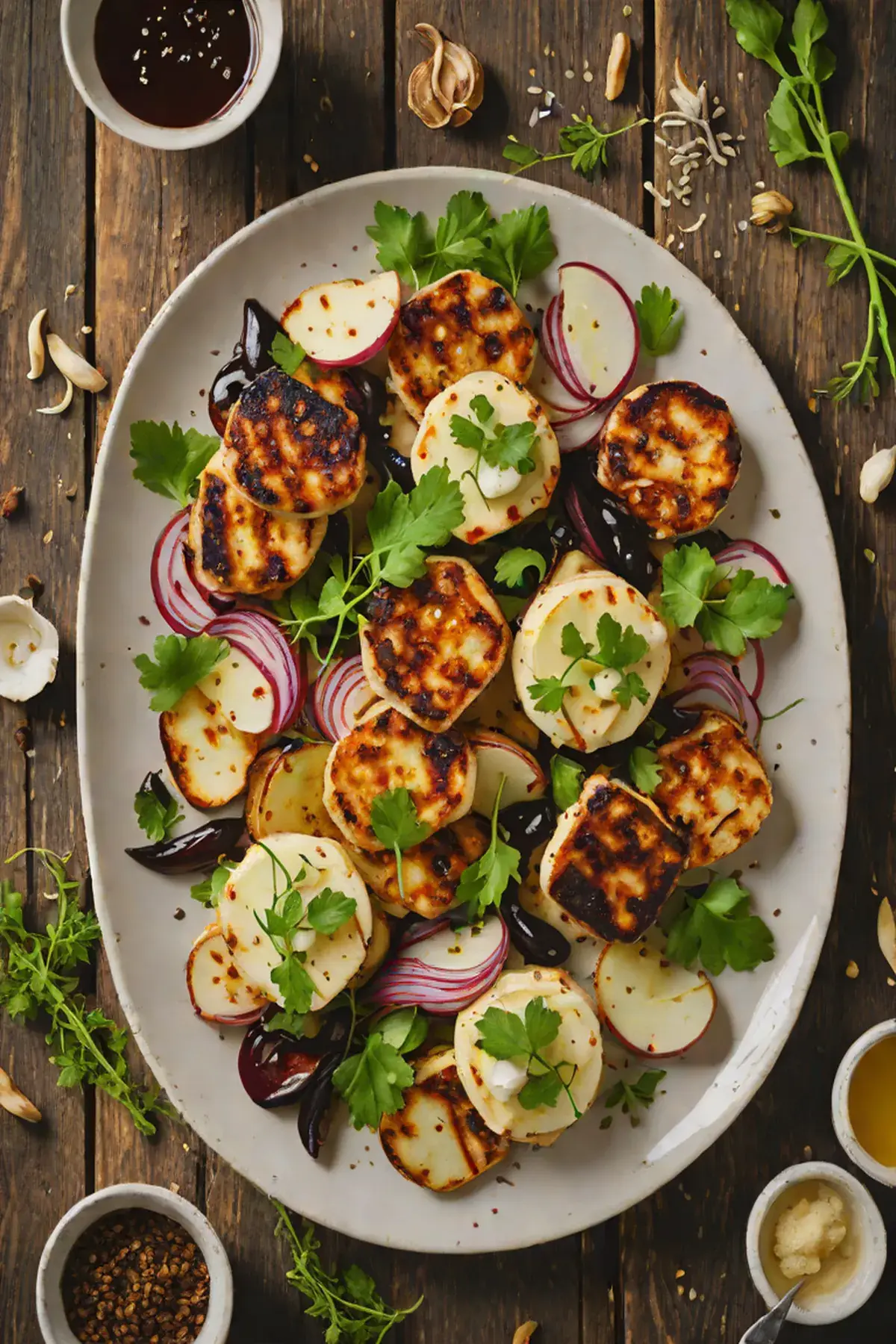 Roasted Halloumi with Turnip and Charred Garlic