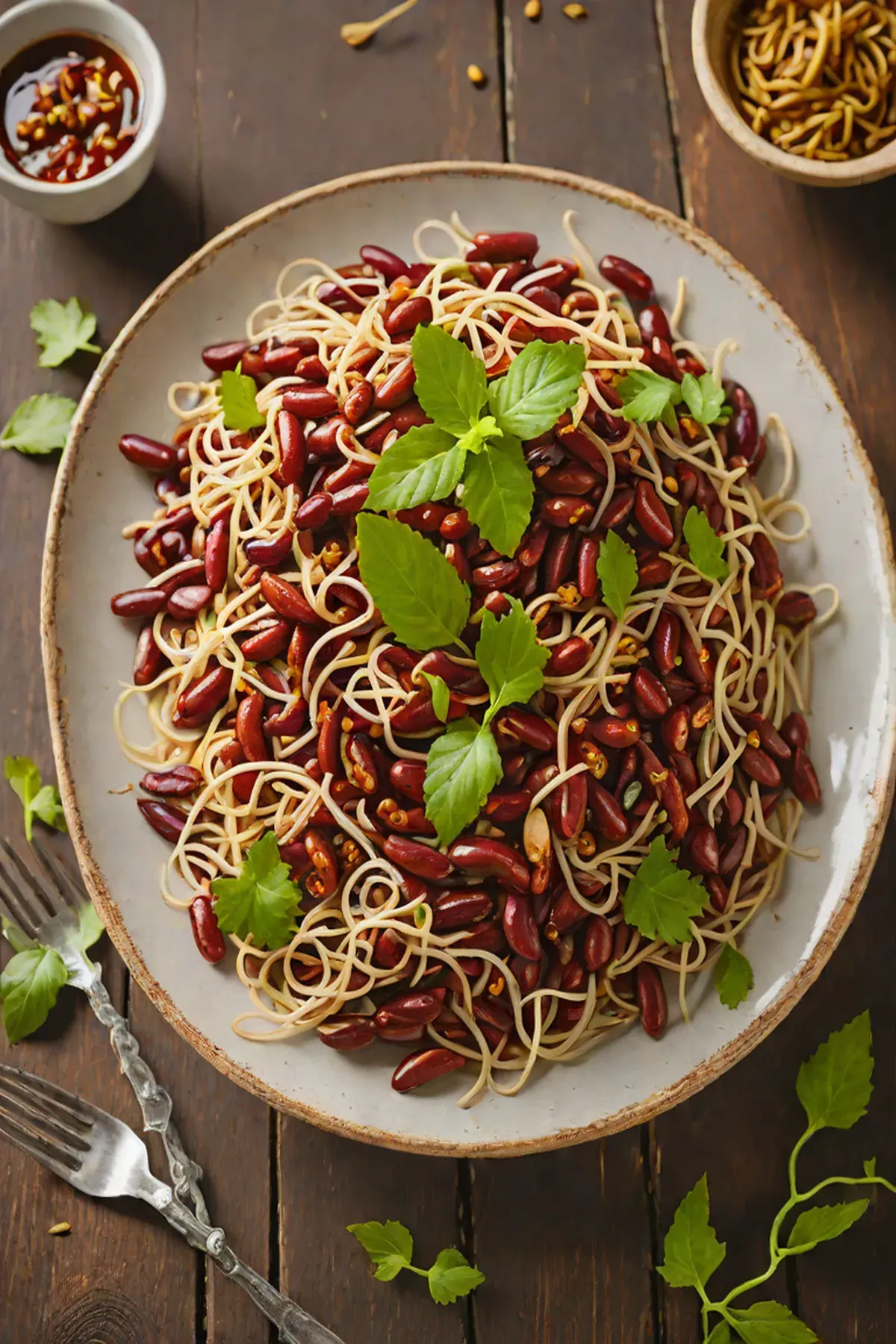 Roasted Kidney Beans with Bean Sprout Crisp