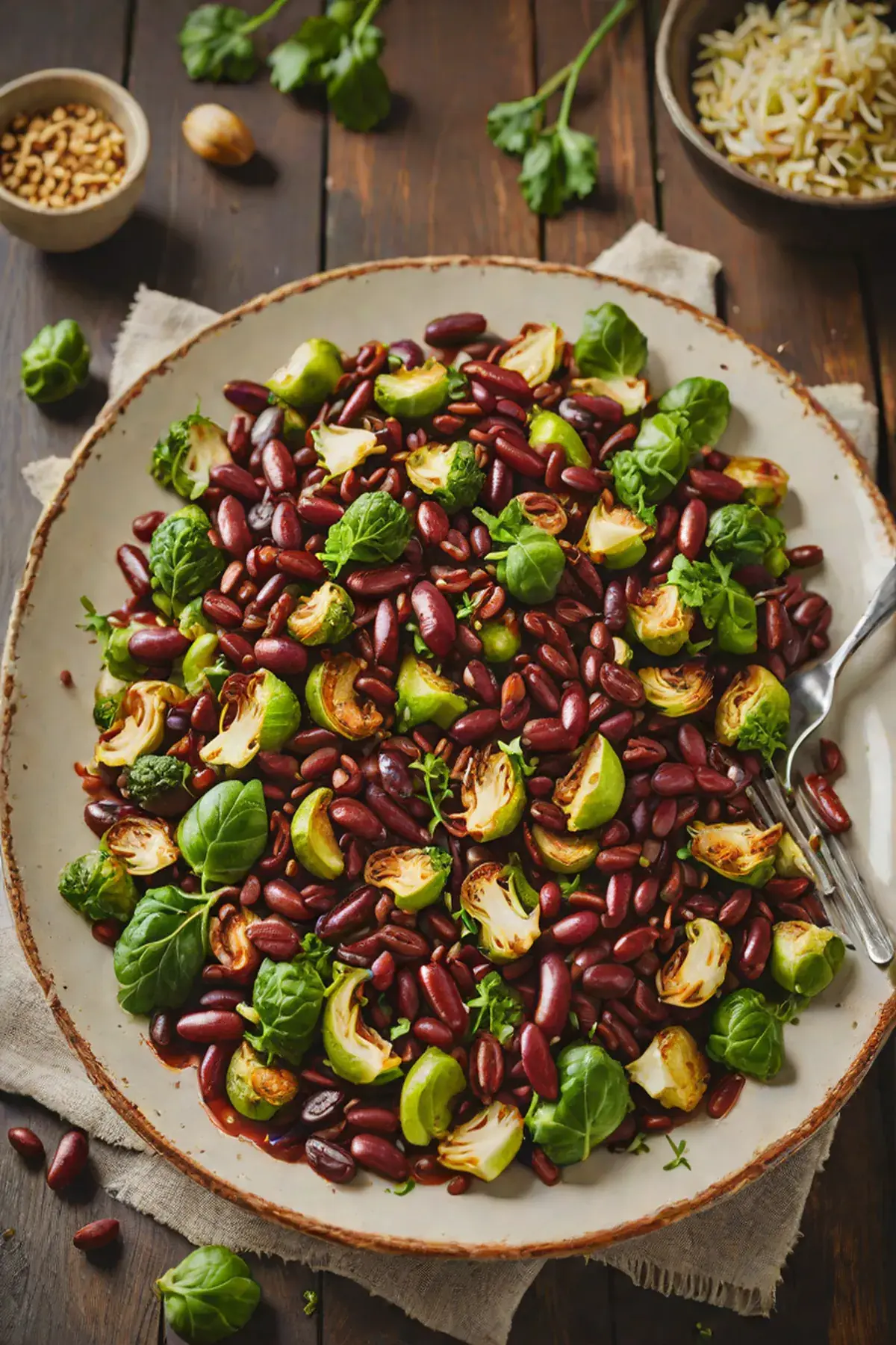 Roasted Kidney Beans with Brussels Sprouts