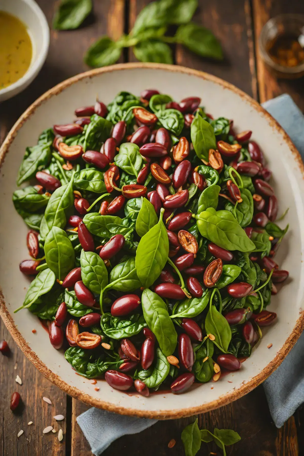 Roasted Kidney Beans with Spinach