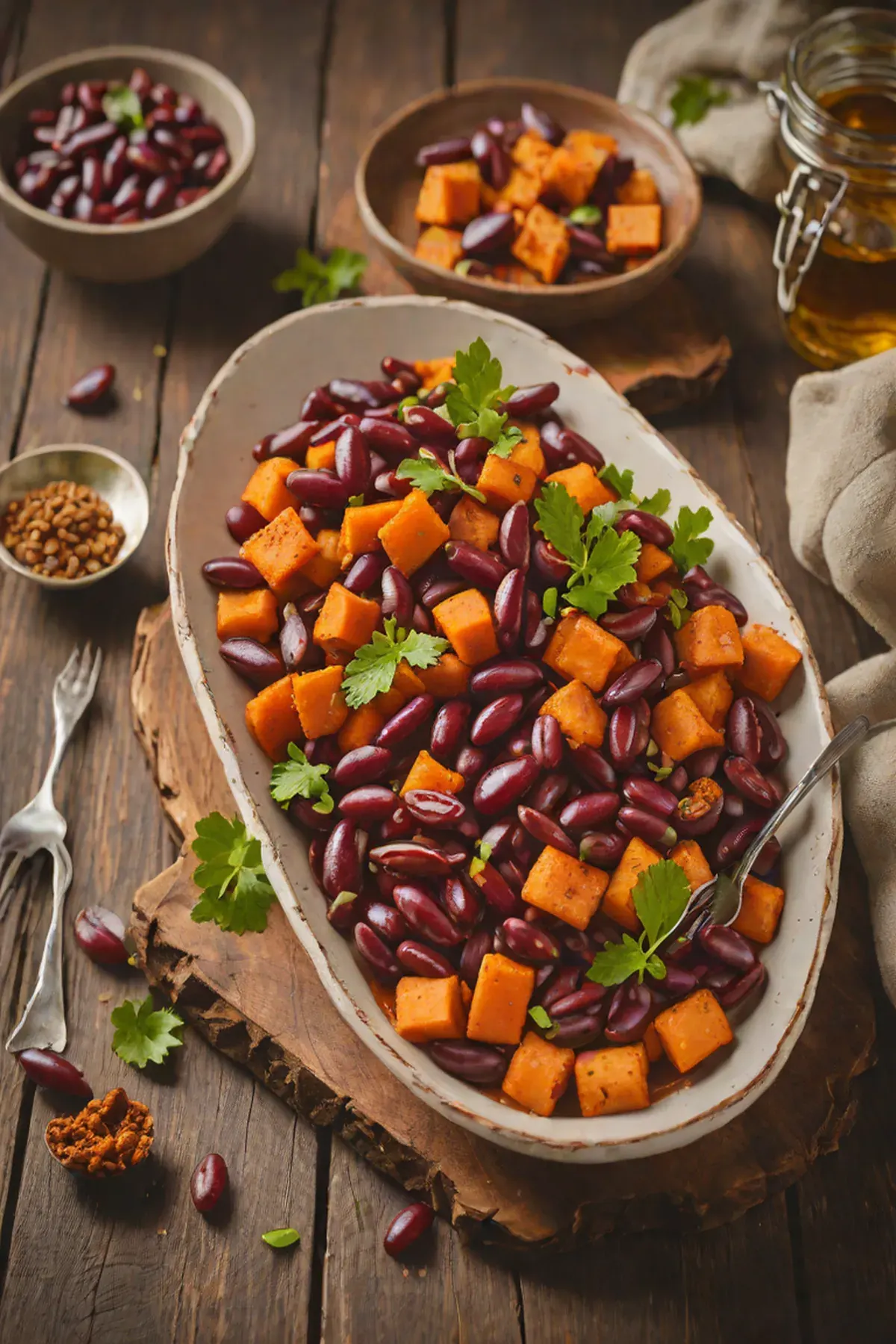 Roasted Kidney Beans with Sweet Potato