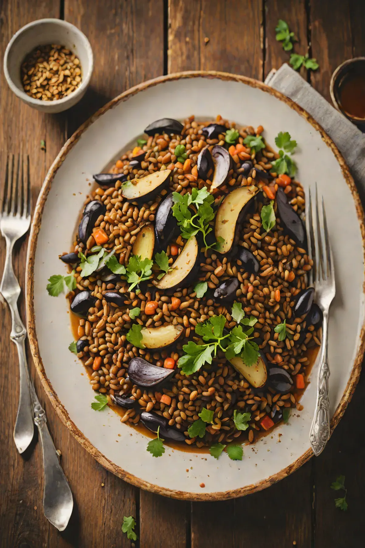 Roasted Lentils with Aubergine