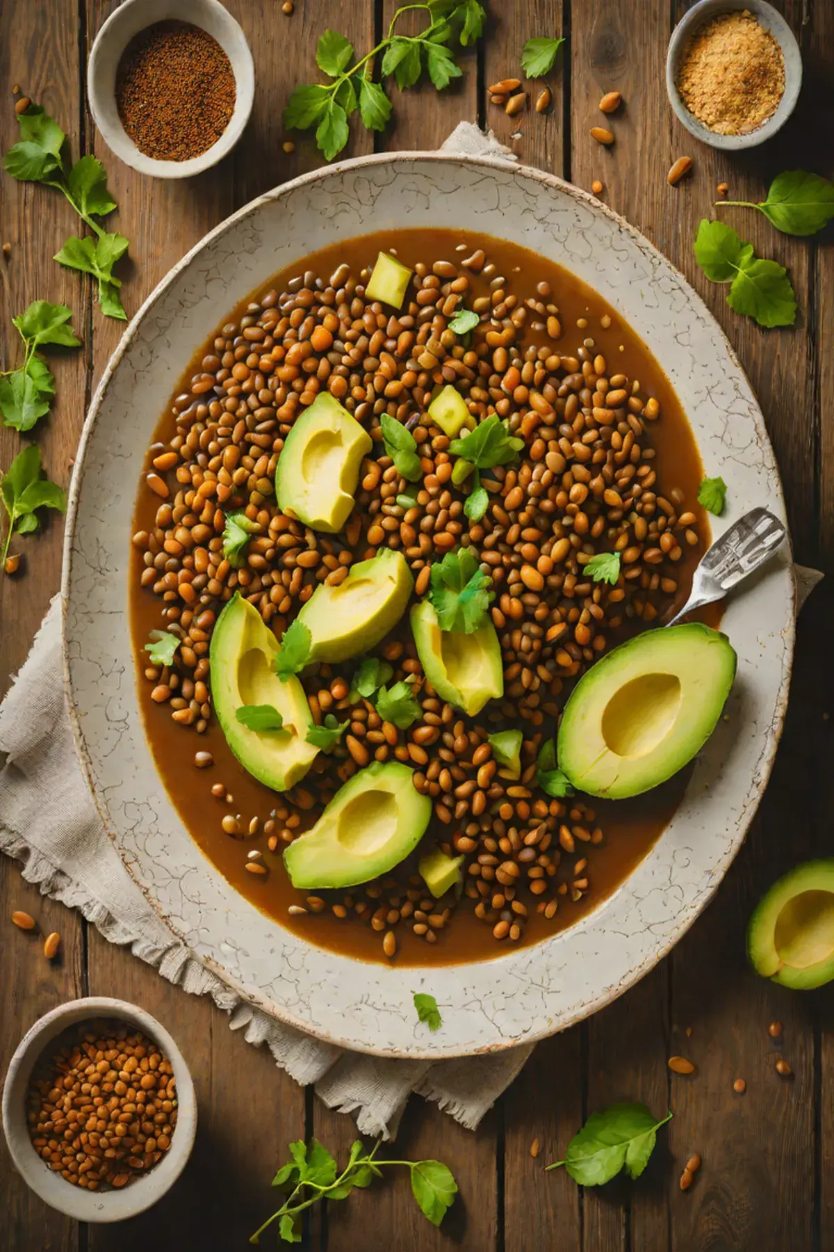 Roasted Lentils with Avocado