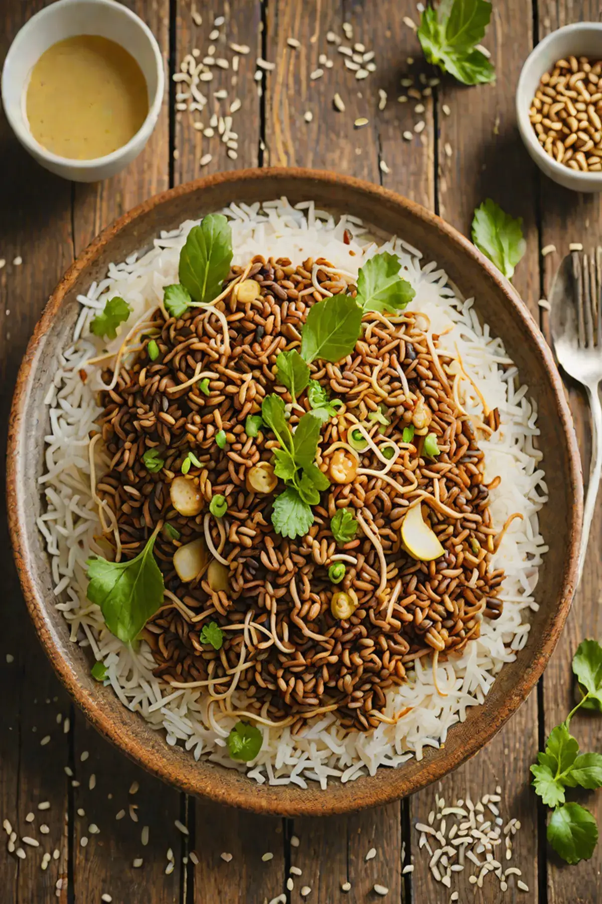Roasted Lentils with Bean Sprout Crunch