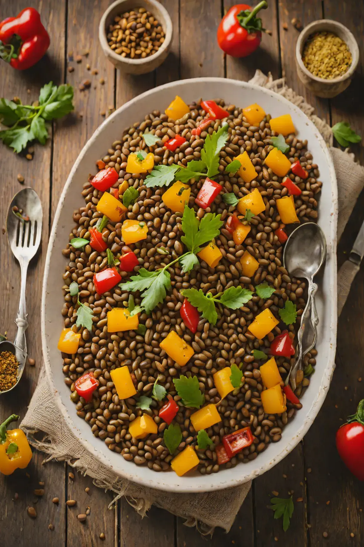 Roasted Lentils with Bell Pepper