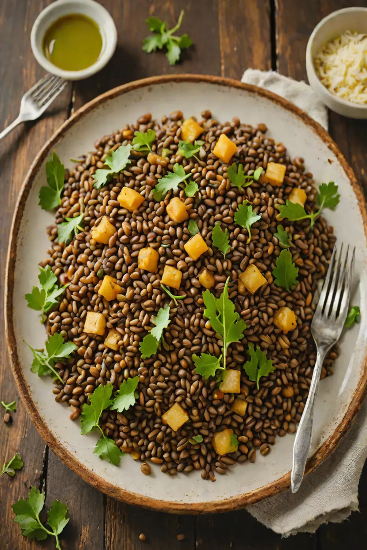 Roasted Lentils with Cassava