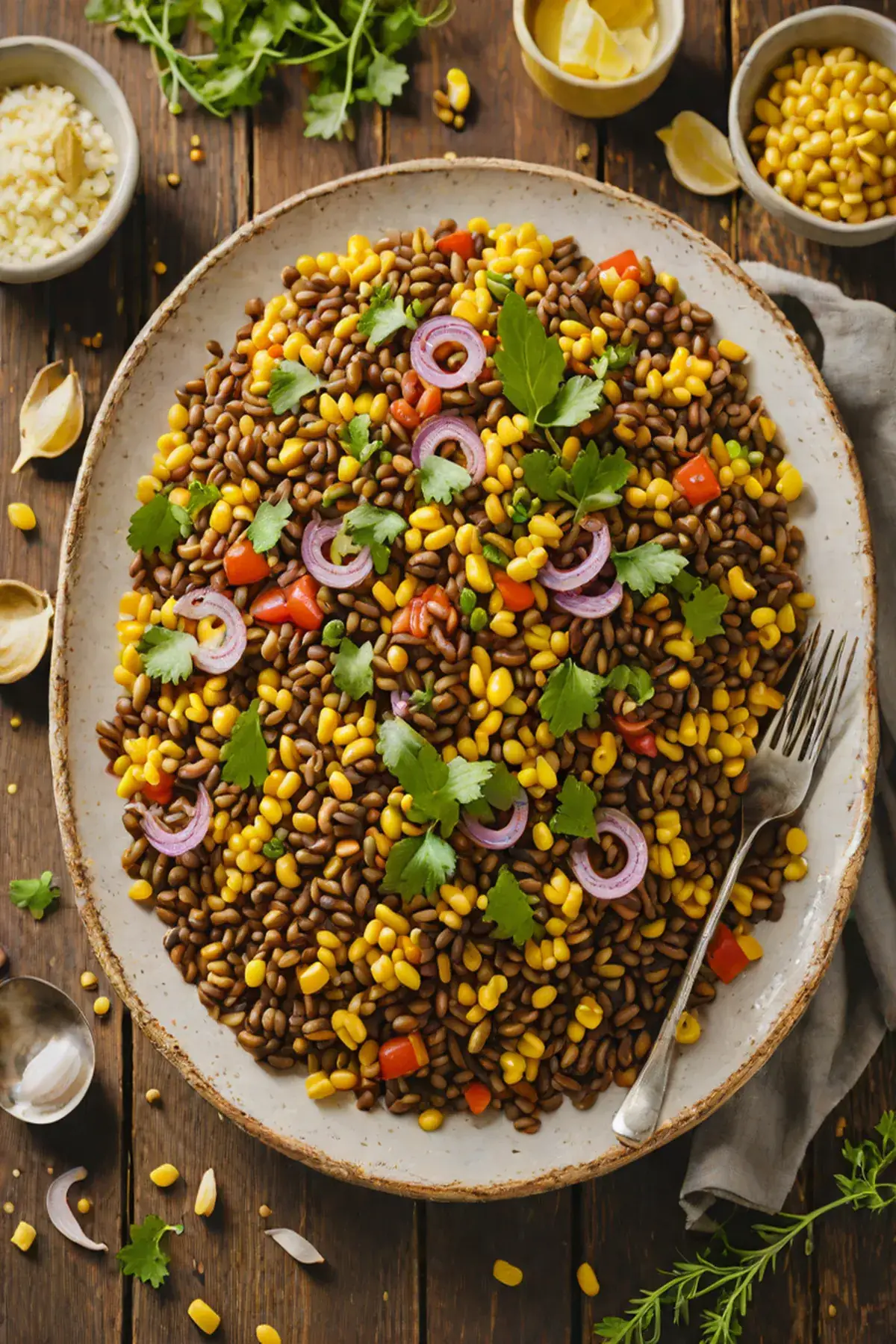 Roasted Lentils with Corn