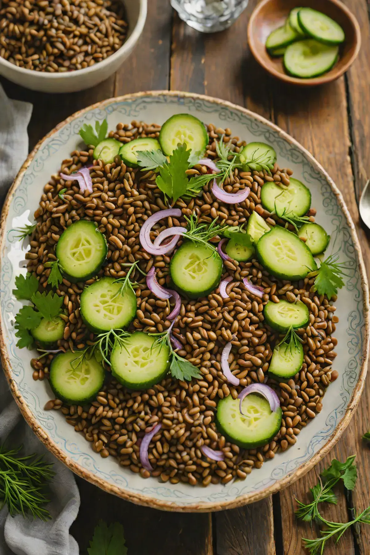 Roasted Lentils with Cucumber