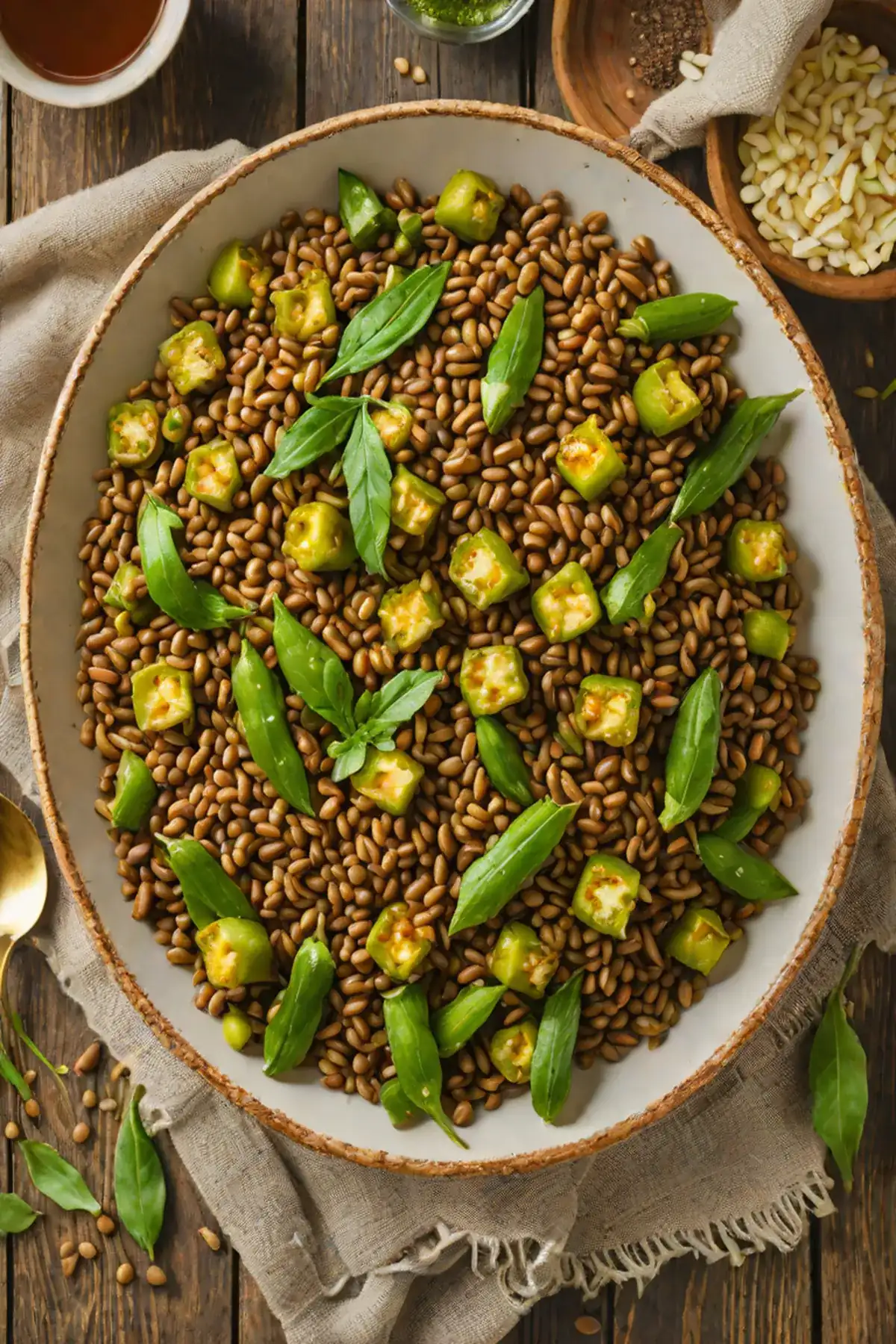 Roasted Lentils with Okra