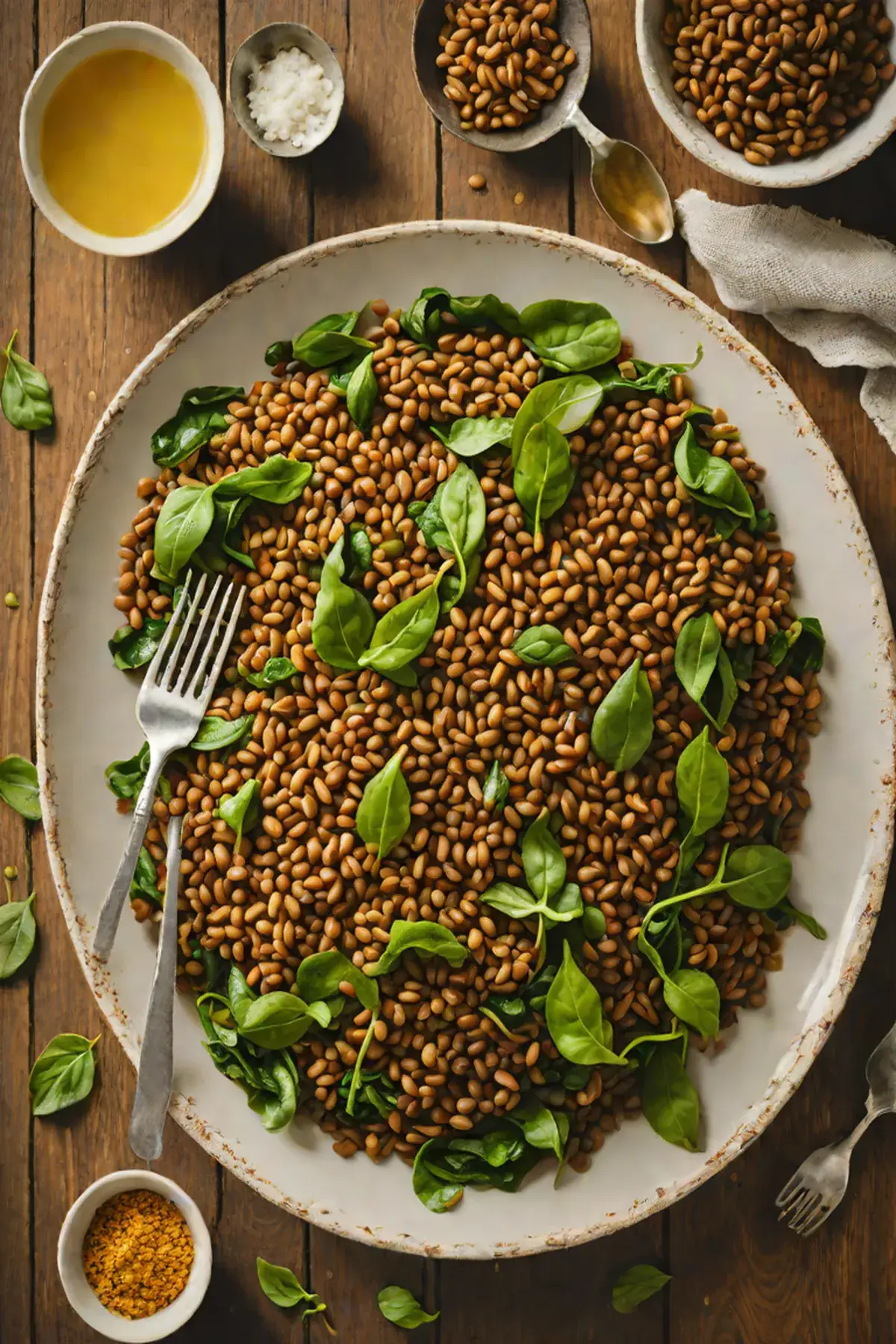 Roasted Lentils with Spinach