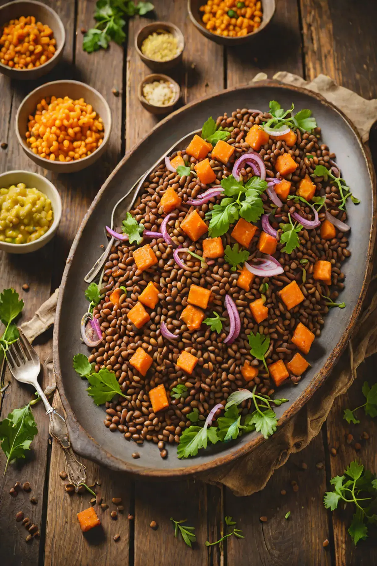 Roasted Lentils with Sweet Potato