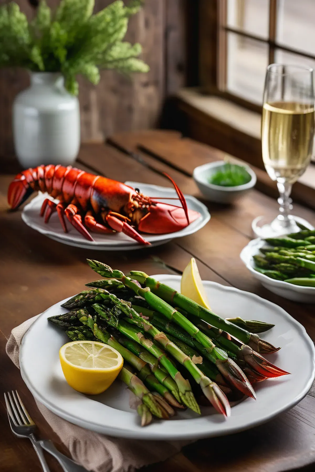 Roasted Lobster with Asparagus