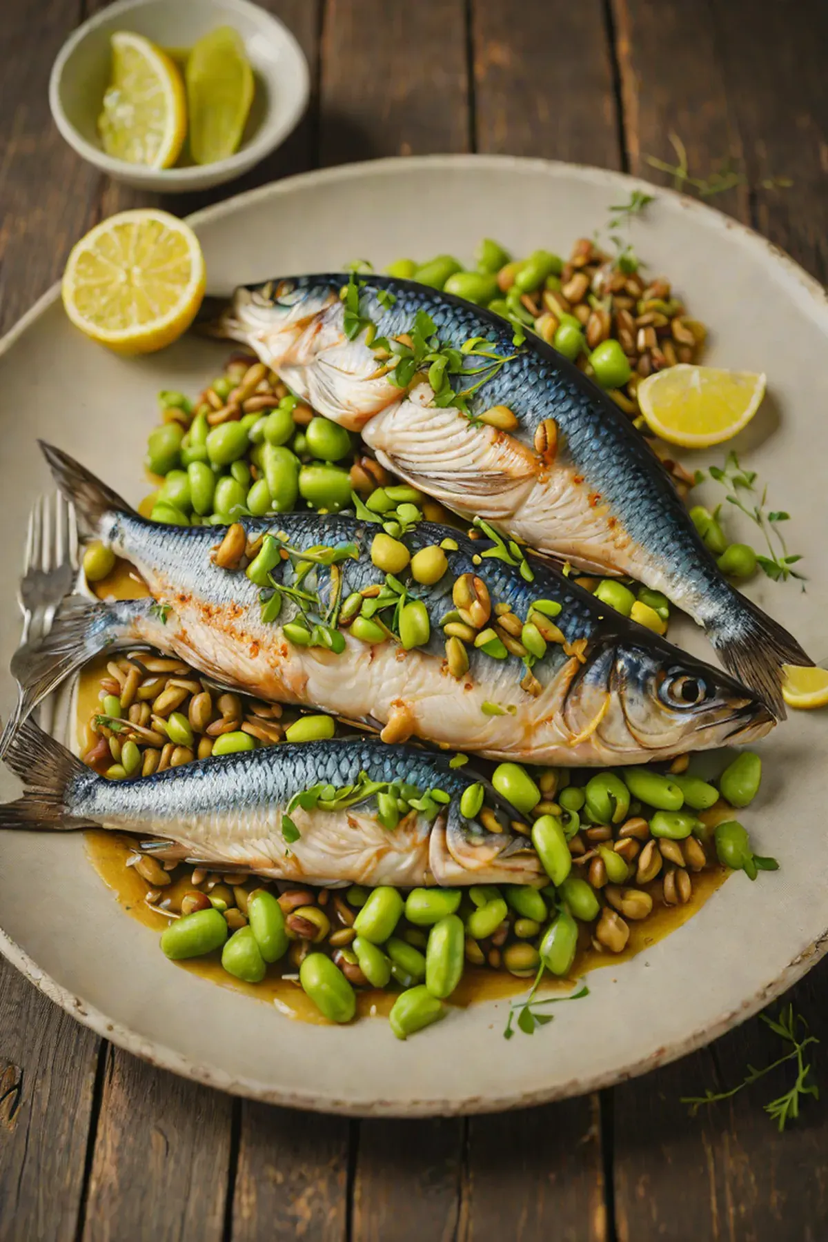 Roasted Mackerel with Edamame