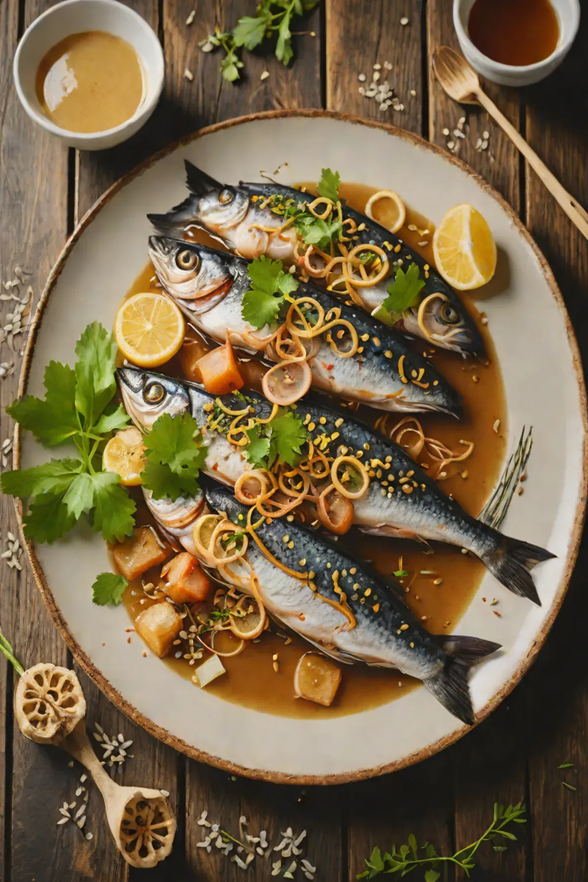 Roasted Mackerel with Lotus Root and Miso Glaze