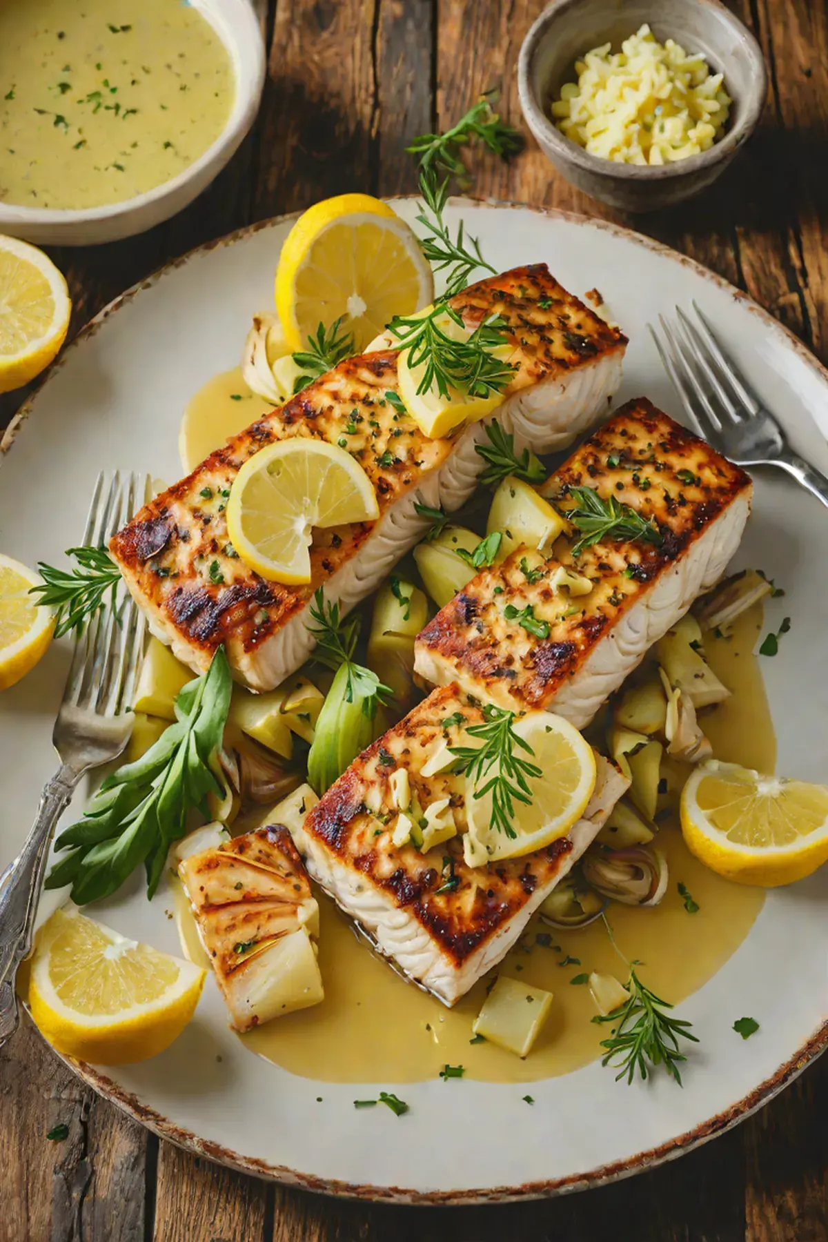 Roasted Mahi Mahi with Artichoke Hearts and Lemon Butter