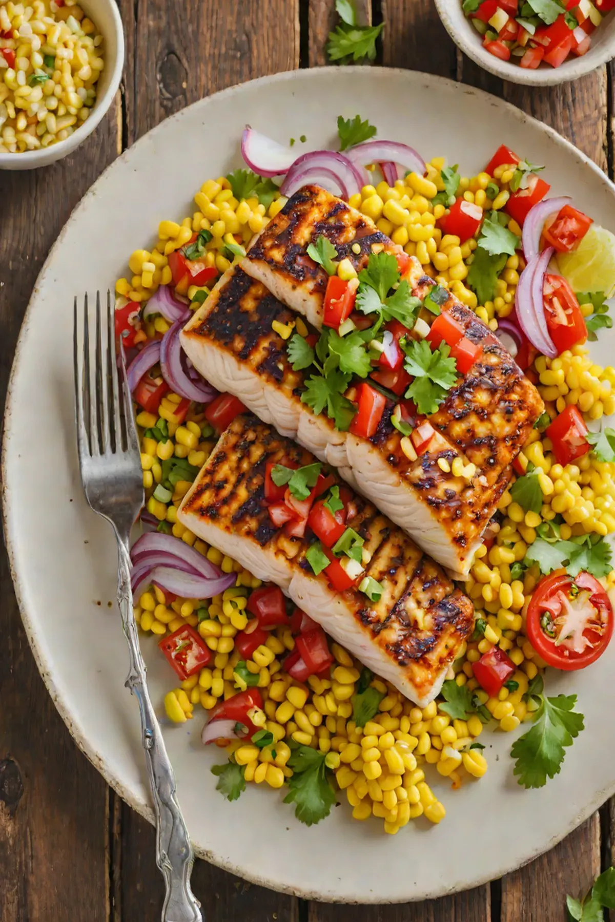 Roasted Mahi Mahi with Corn and Charred Tomato Salsa