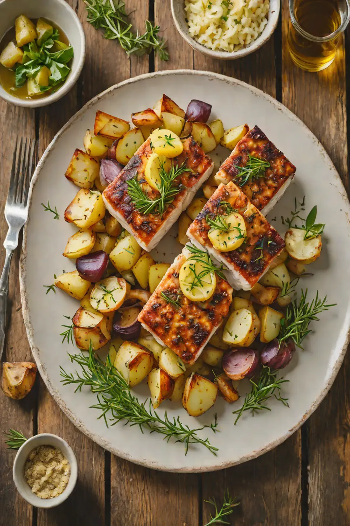Roasted Mahi Mahi with Crispy Herb Potatoes