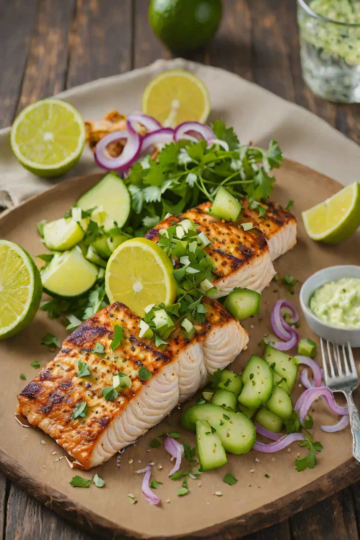 Roasted Mahi Mahi with Cucumber Salsa and Lemon Butter
