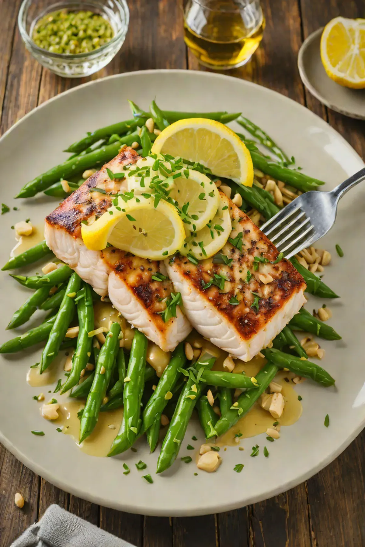 Roasted Mahi Mahi with Green Bean and Lemon Butter Sauce